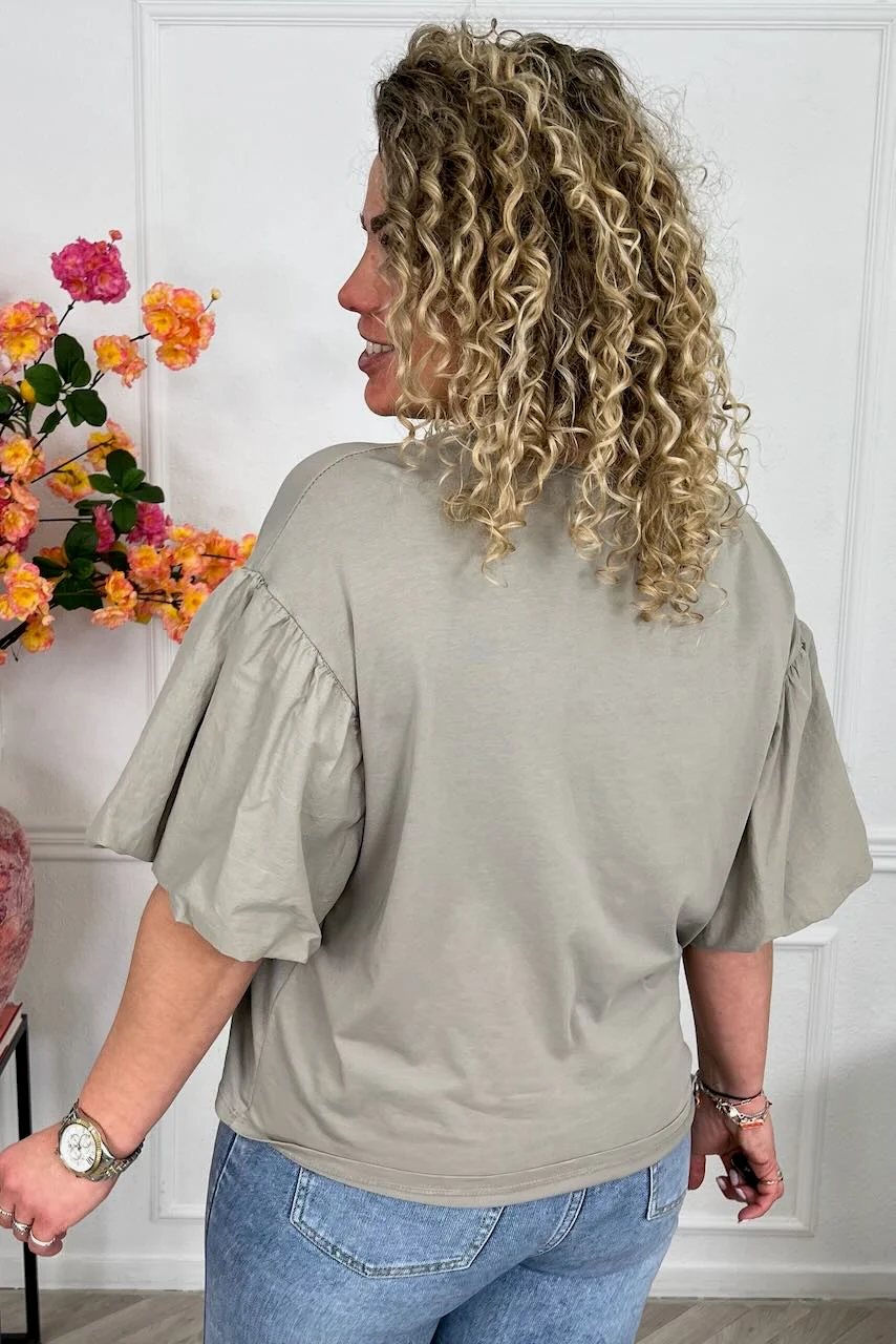 Puffy Sleeve Shirt - Taupe - Image 4