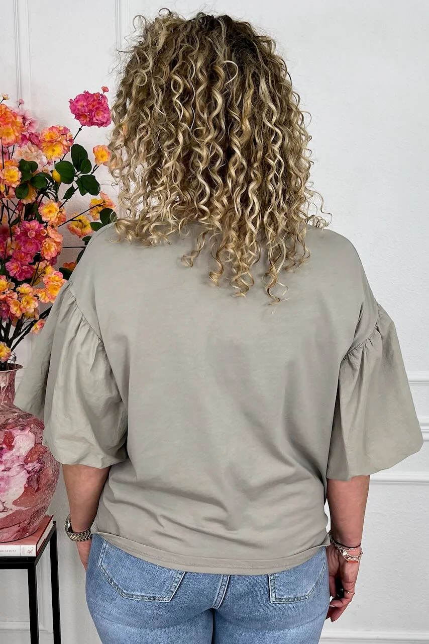 Puffy Sleeve Shirt - Taupe - Image 5