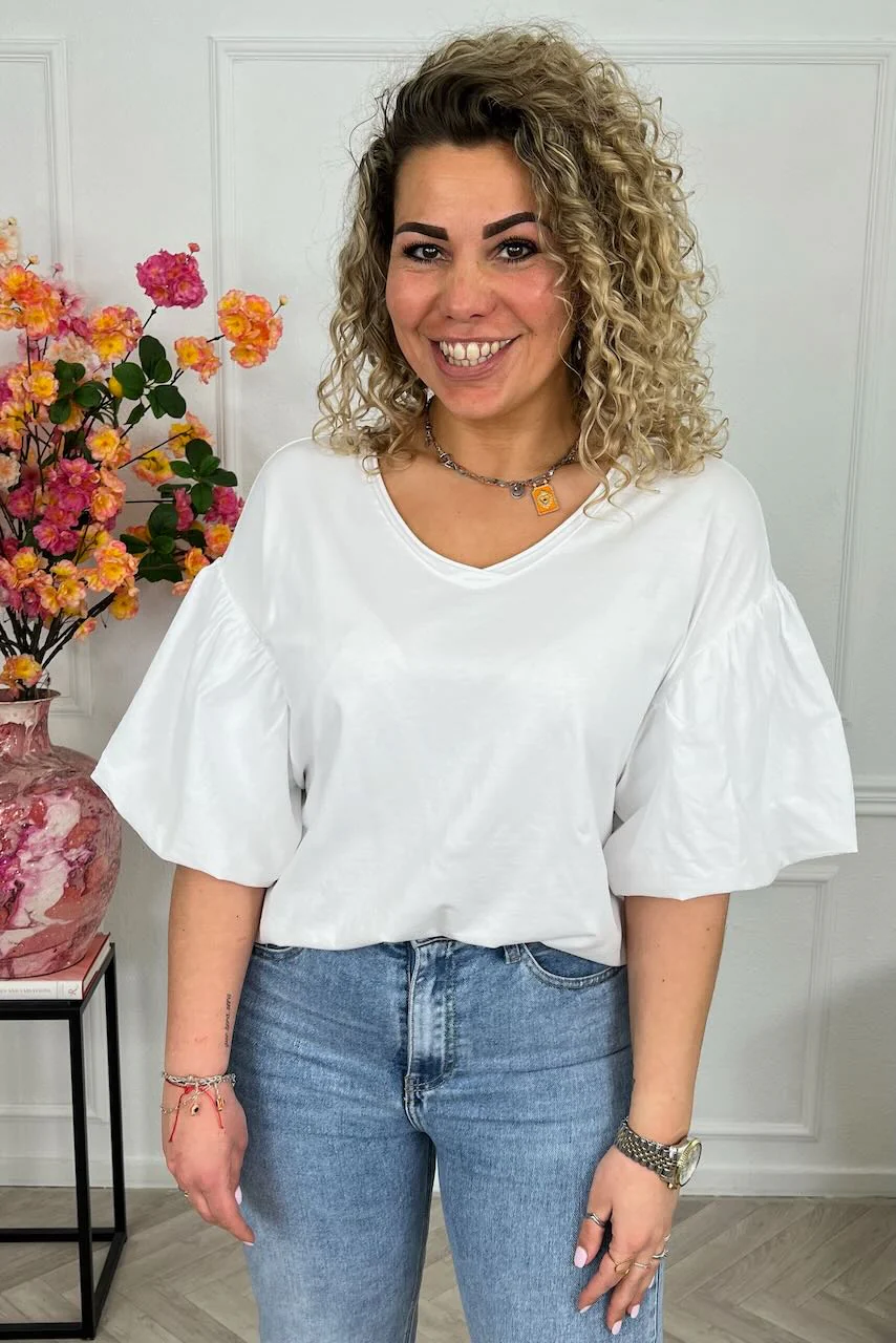 Puffy Sleeve Shirt - White