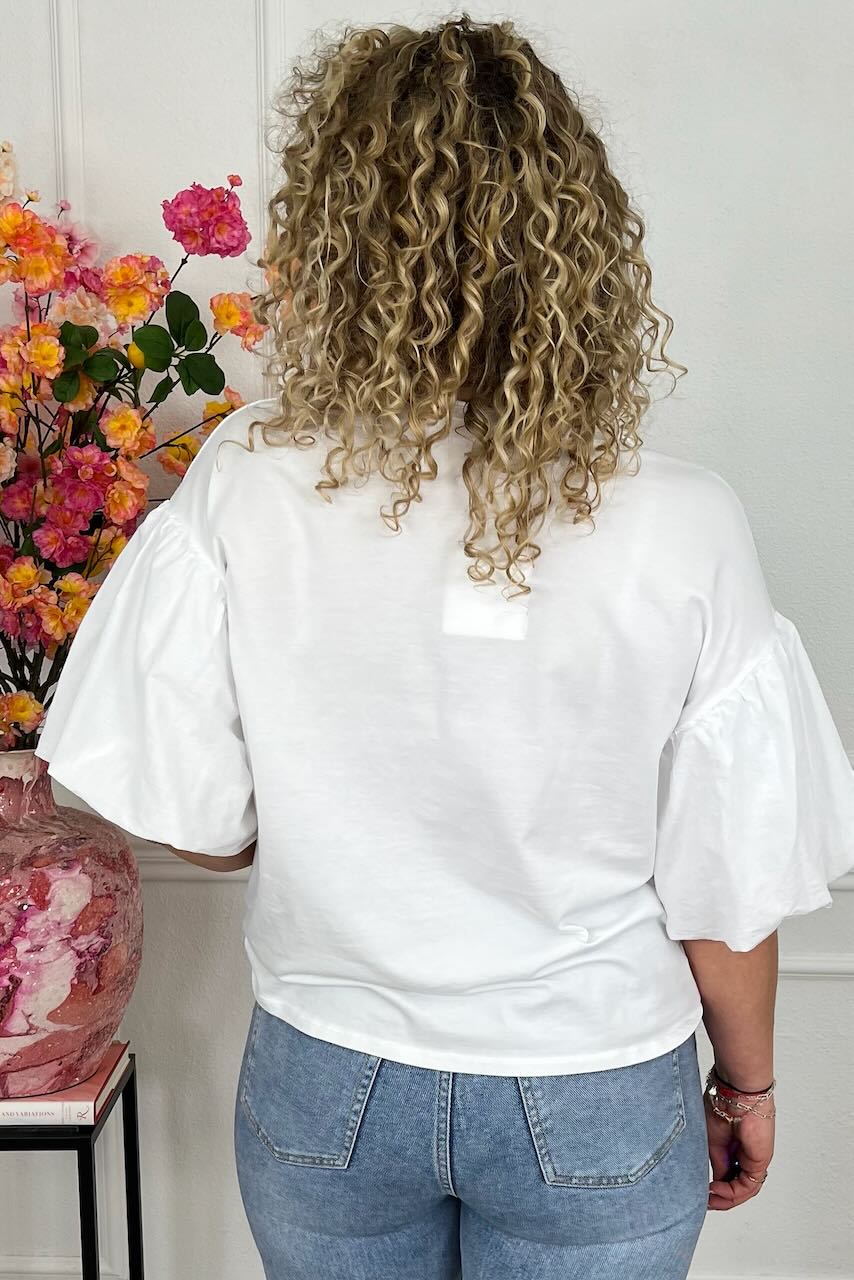 Puffy Sleeve Shirt - White - Image 3