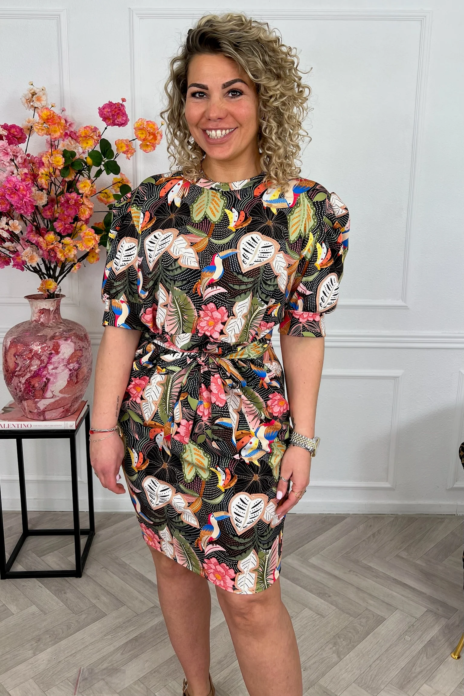 Puffy Sleeve Travel Dress - Tropical Black - Image 2