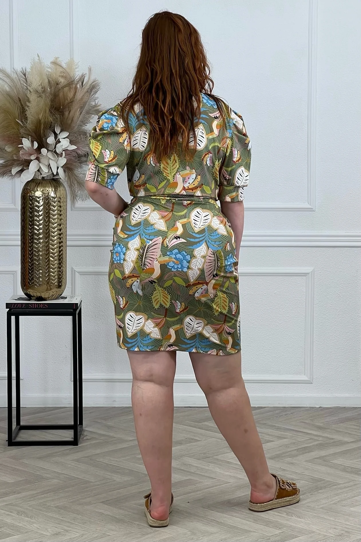 Puffy Sleeve Travel Dress - Tropical Green - Image 5