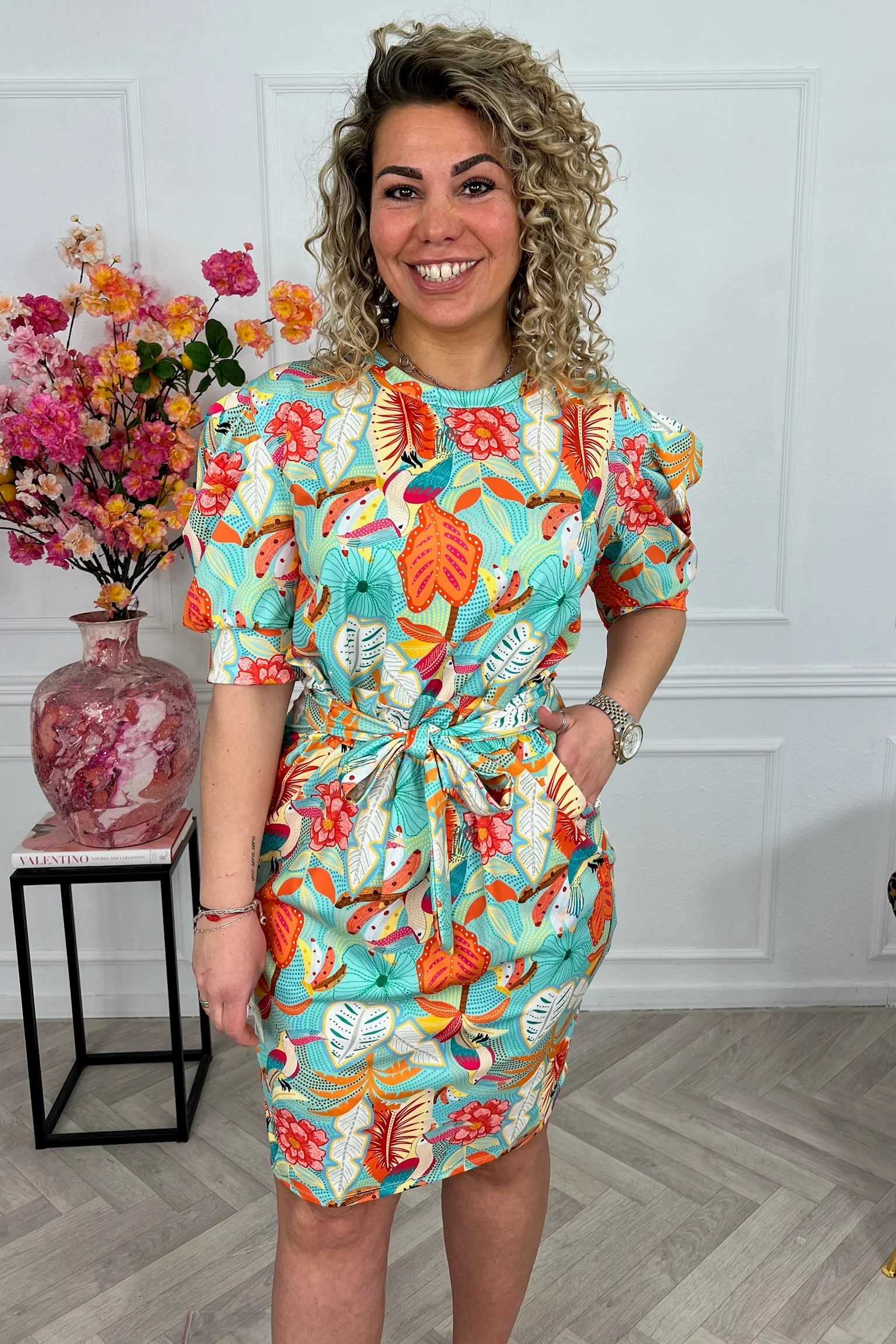 Puffy Sleeve Travel Dress - Tropical Mint - Image 2