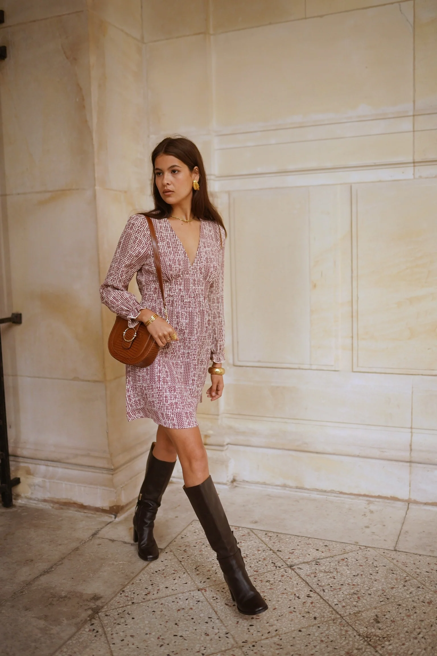 Raffaella Classy Dress - Bordeaux/White - Image 5
