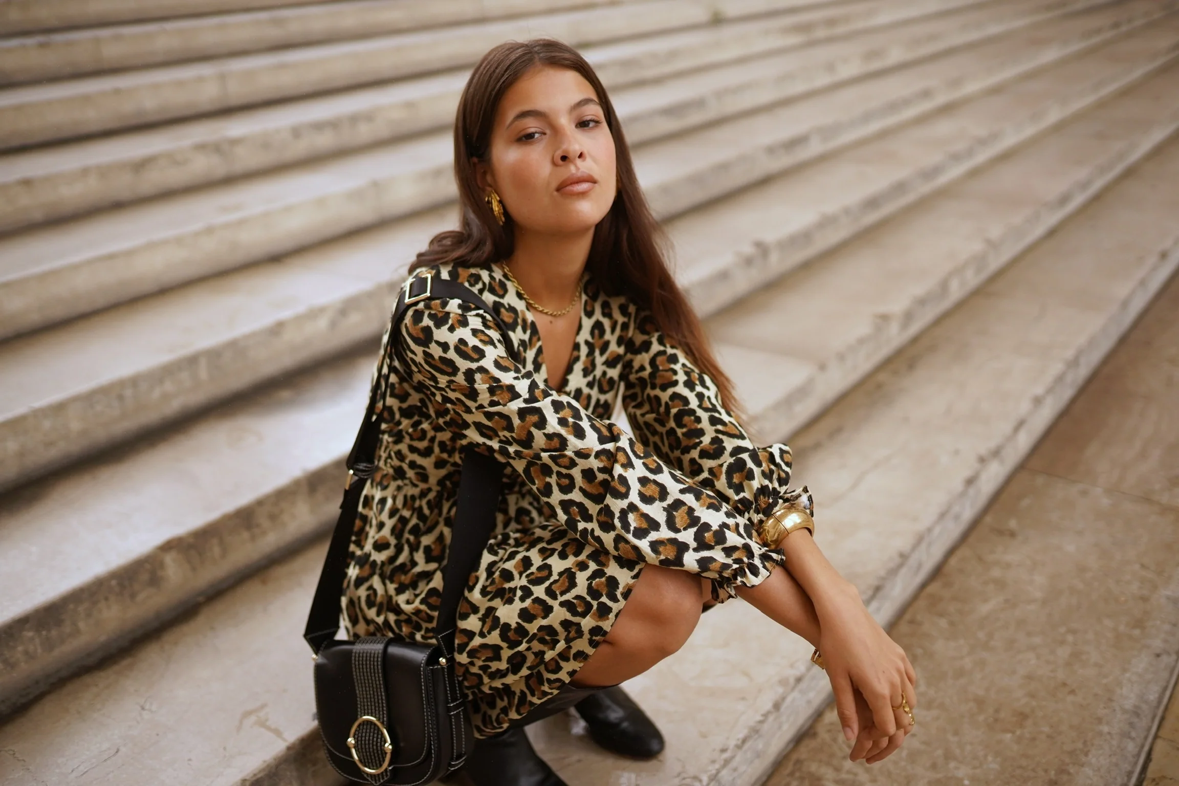 Raffaella Leopard Dress - Black/Brown - Image 4
