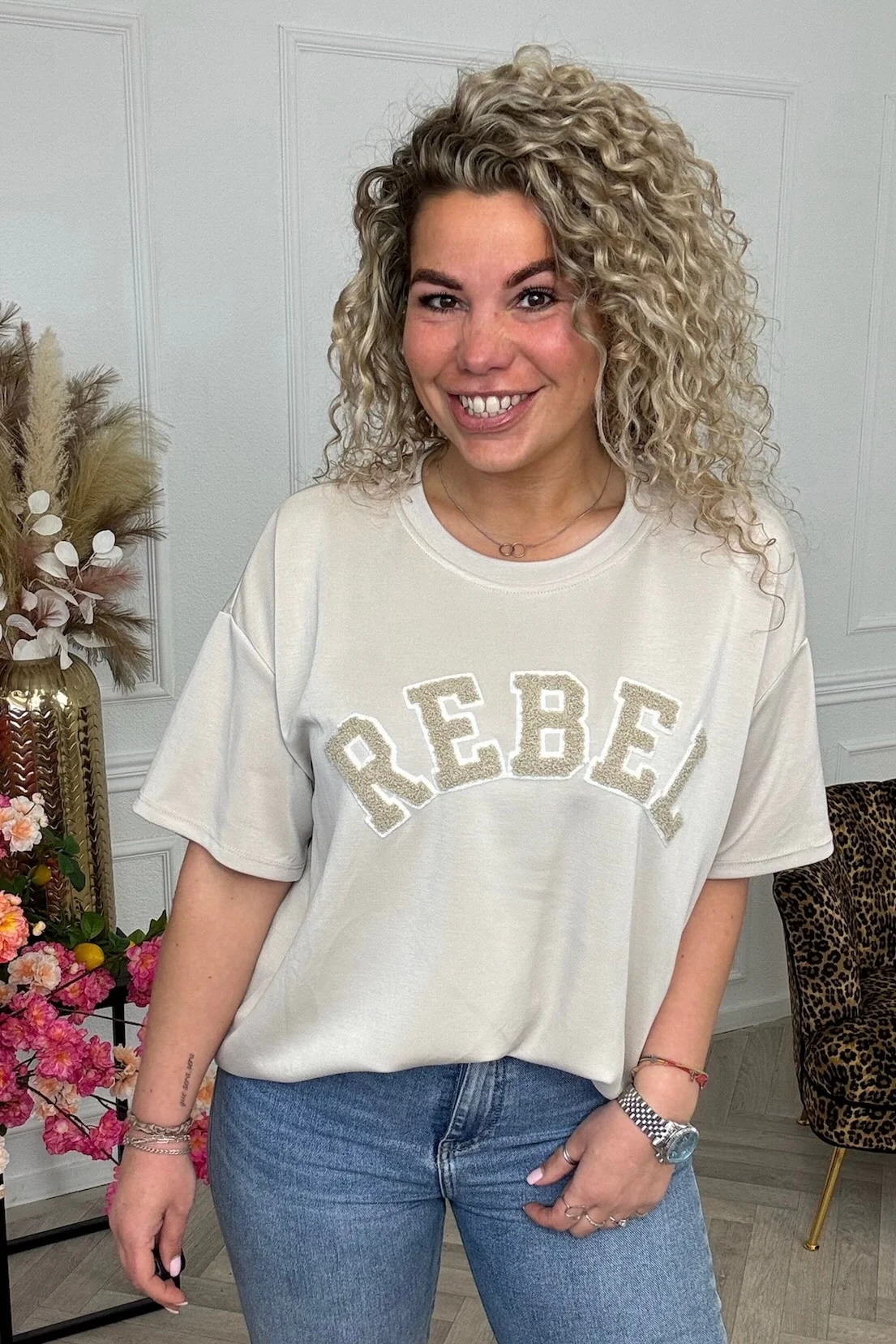Rebel Short Sleeve Sweater - Beige - Image 5