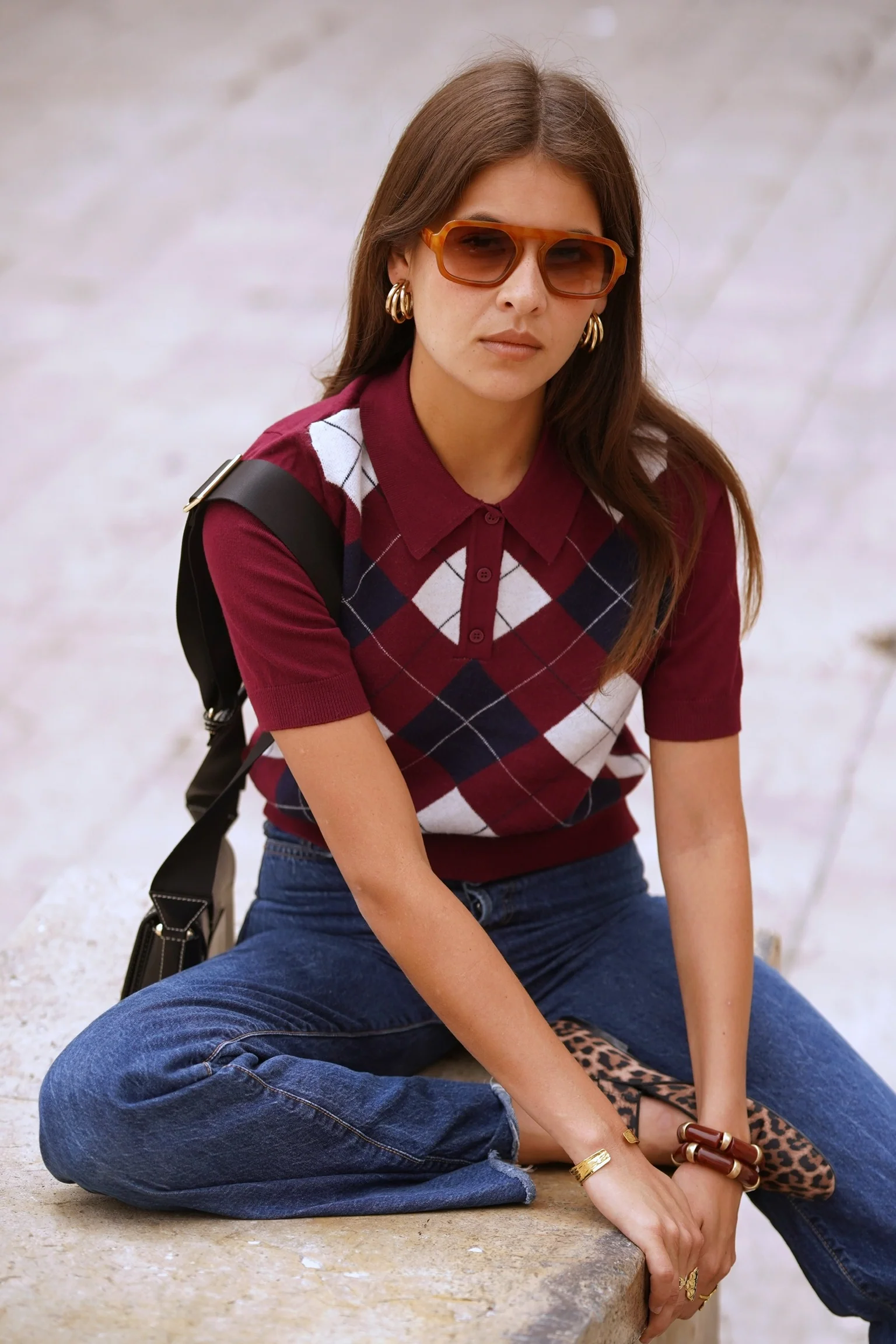 Renata Diamond Sweater - Bordeaux/White/Navy