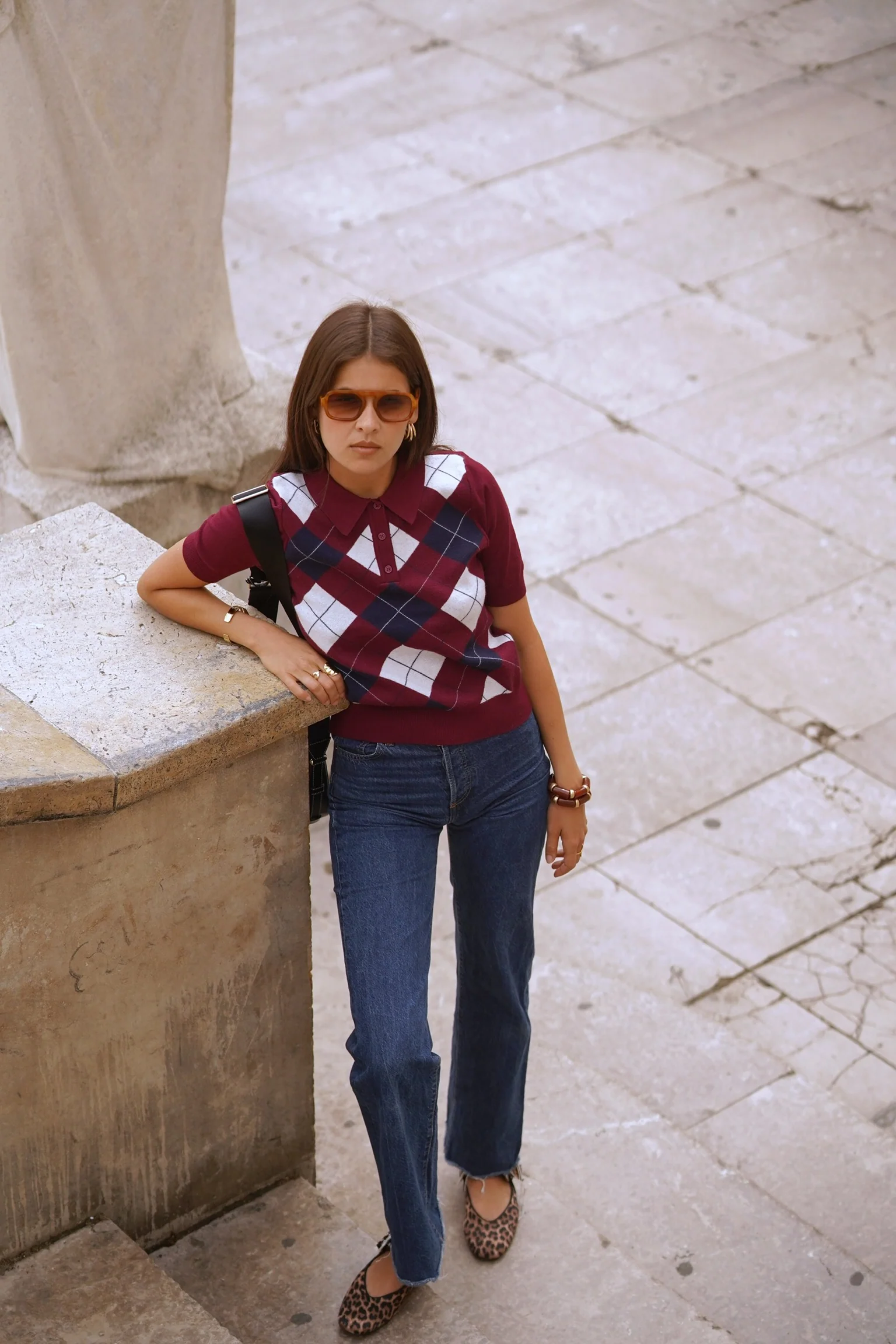 Renata Diamond Sweater - Bordeaux/White/Navy - Image 5
