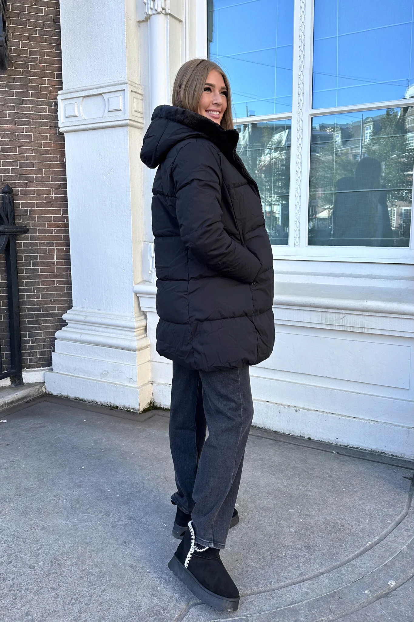 Reversible Winter Coat - Black - Image 6