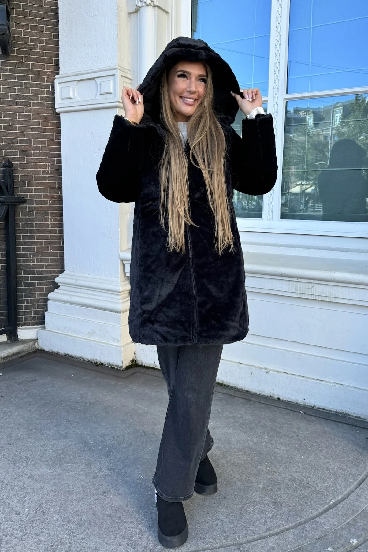 Reversible Winter Coat - Black - Image 7