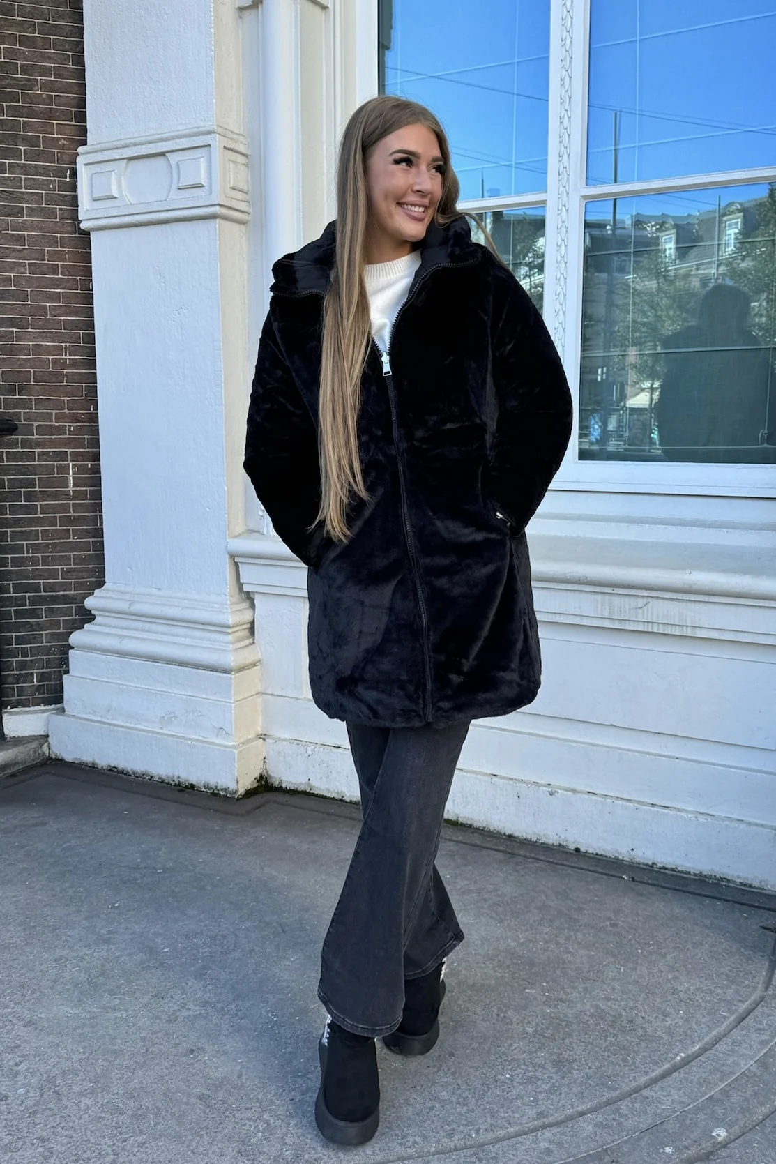 Reversible Winter Coat - Black - Image 8