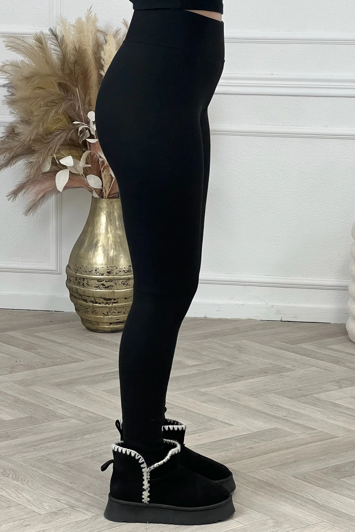 Ribbed Fleece Legging - Black - Image 3