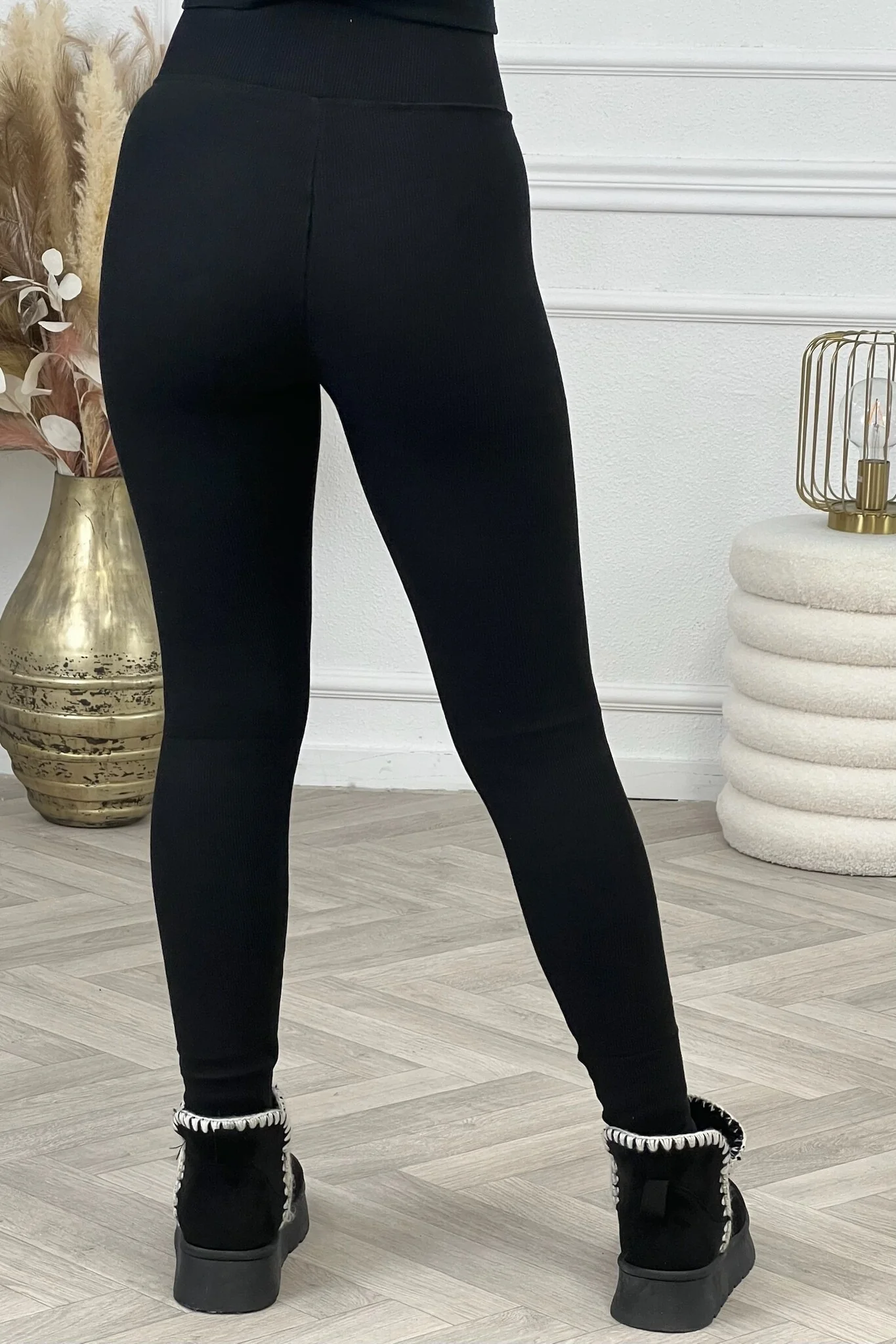 Ribbed Fleece Legging - Black - Image 4