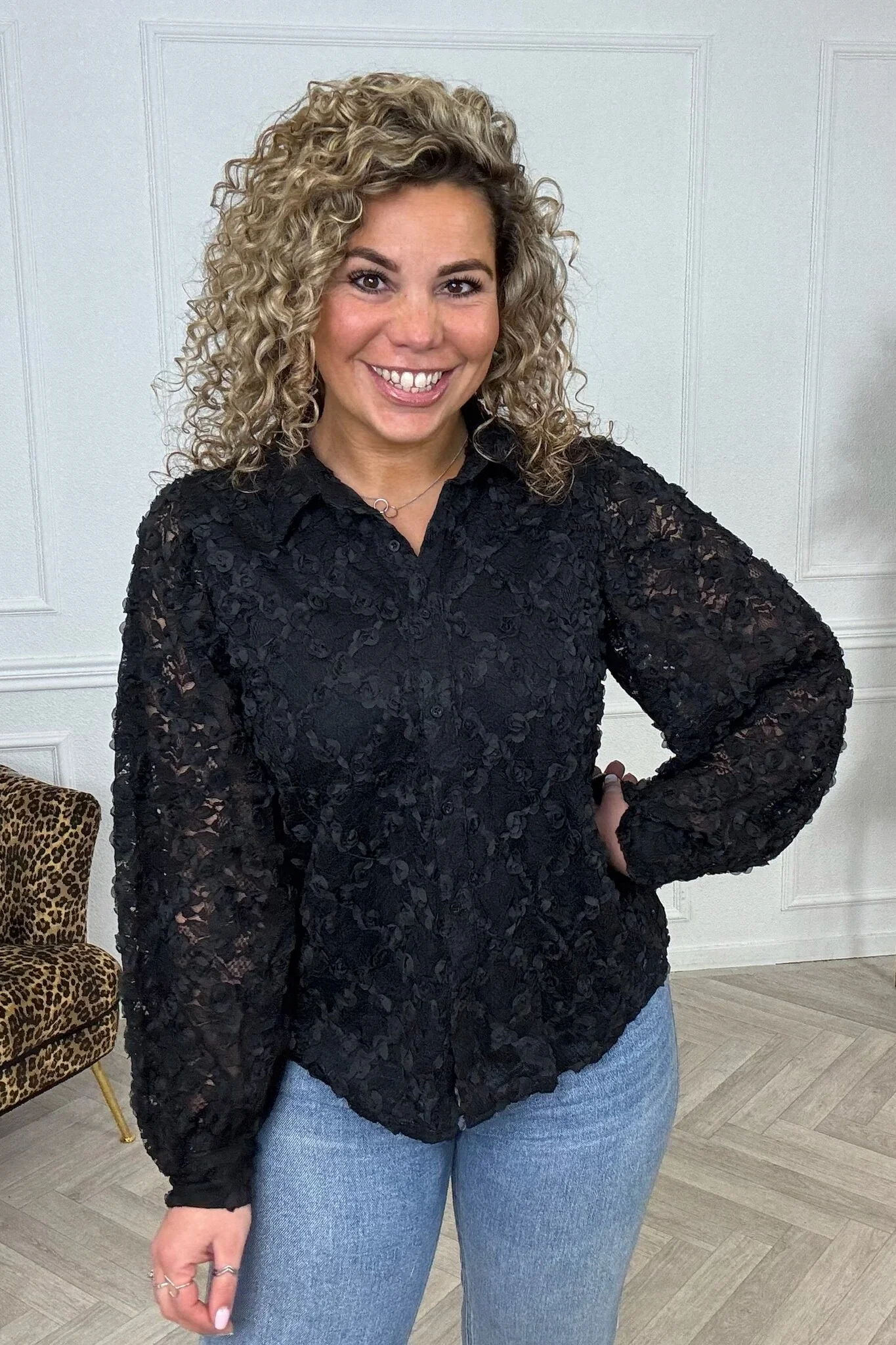 Romantic Rose Blouse - Black - Image 3