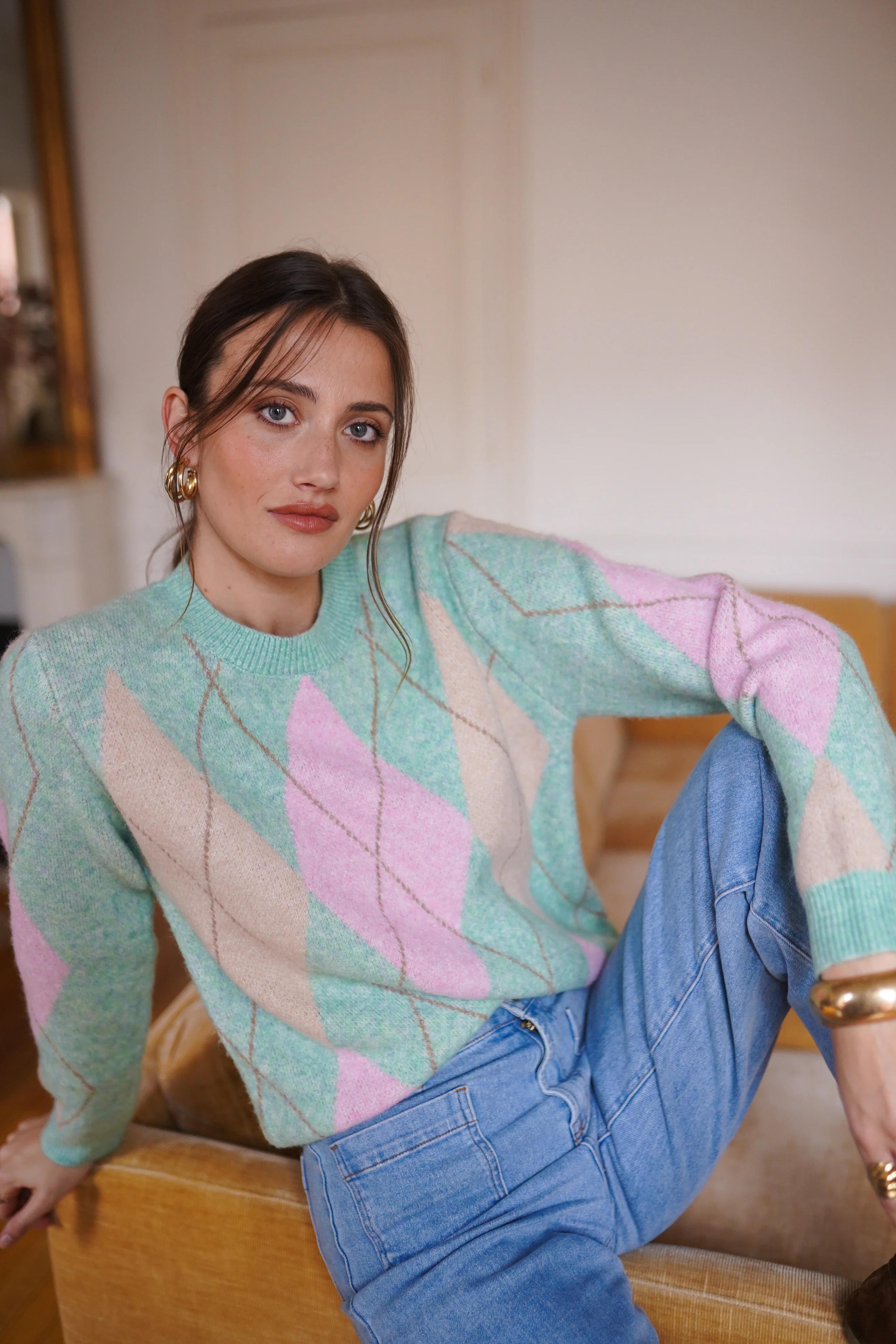 Rosalie Checkered Sweater - Green/Pink