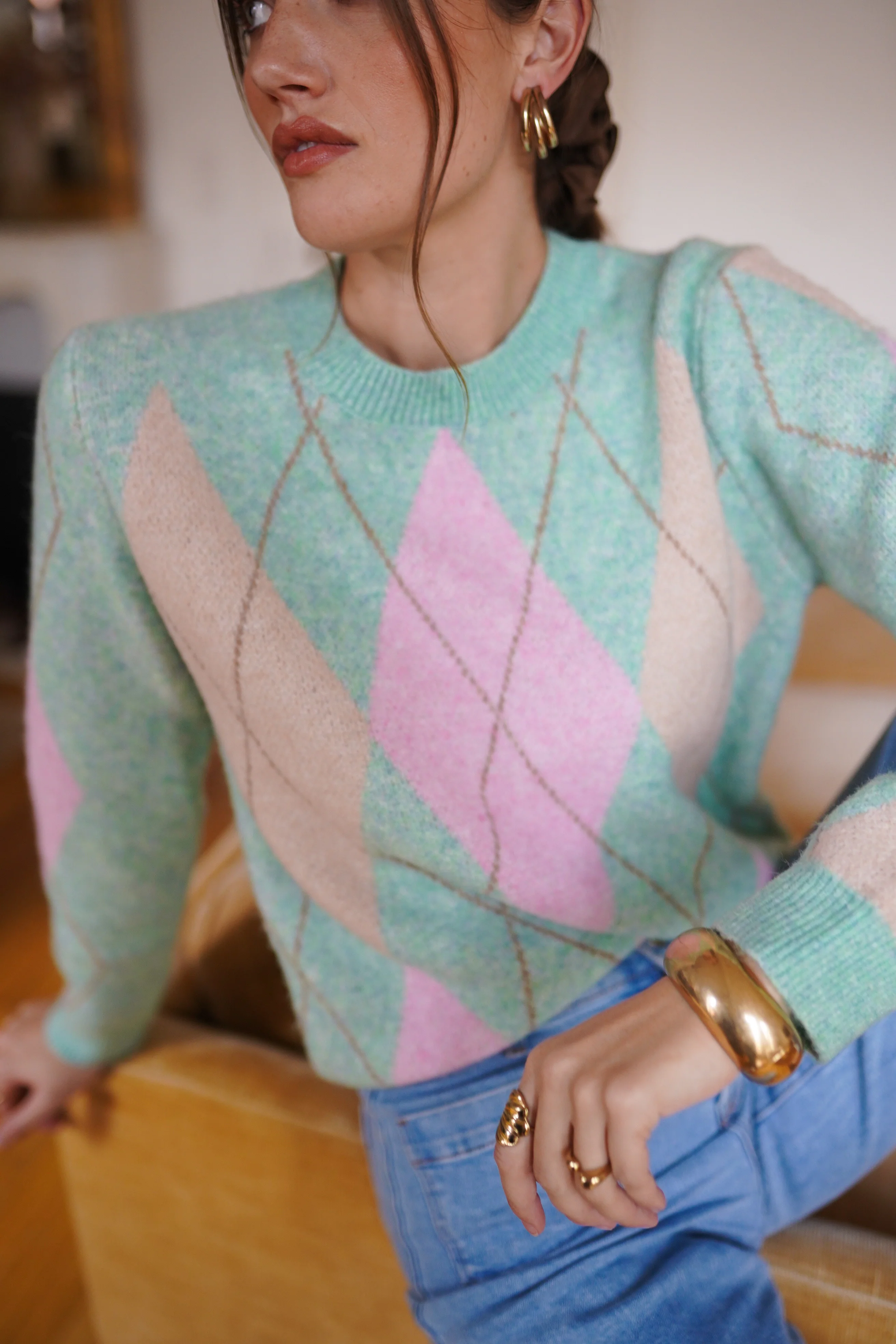 Rosalie Checkered Sweater - Green/Pink - Image 10
