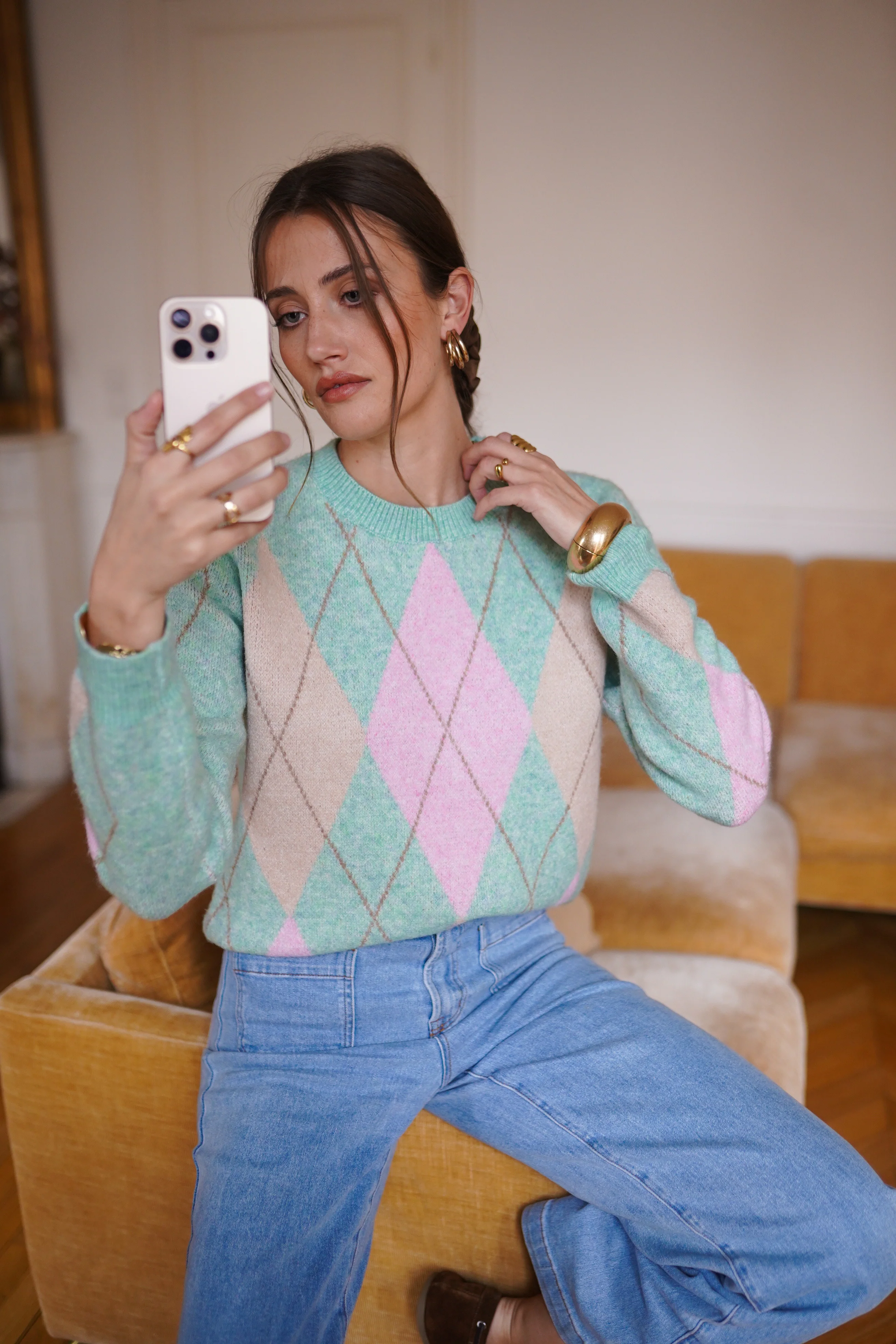 Rosalie Checkered Sweater - Green/Pink - Image 11