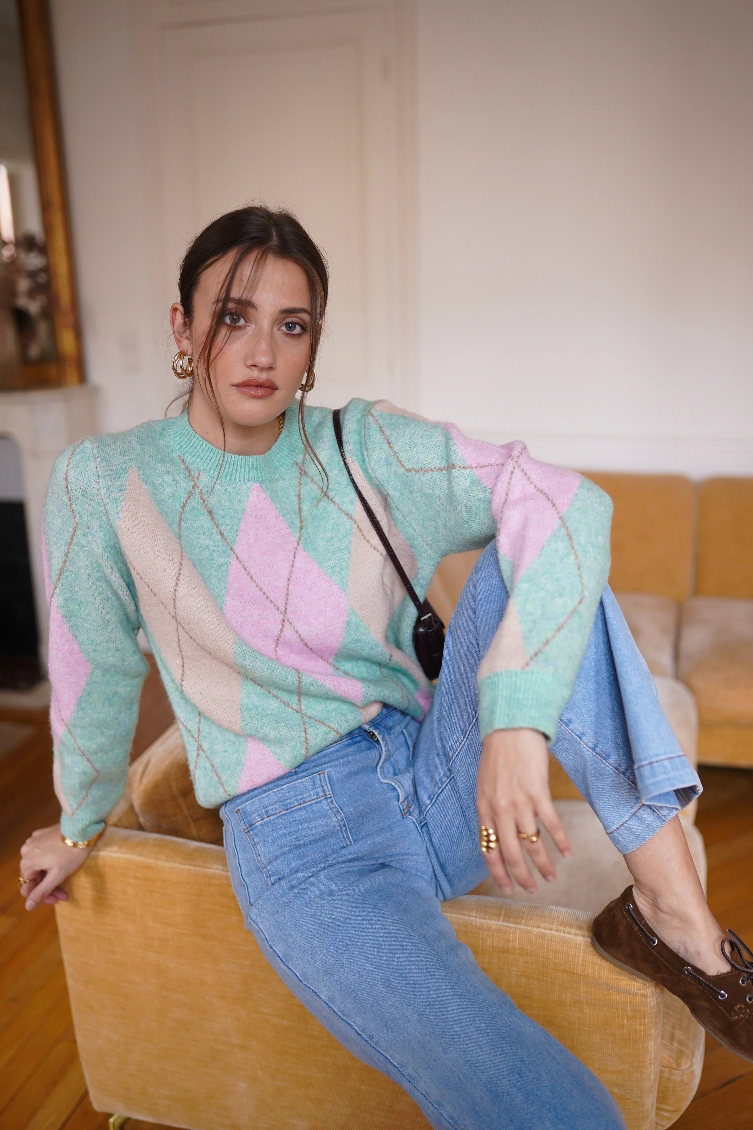 Rosalie Checkered Sweater - Green/Pink - Image 4