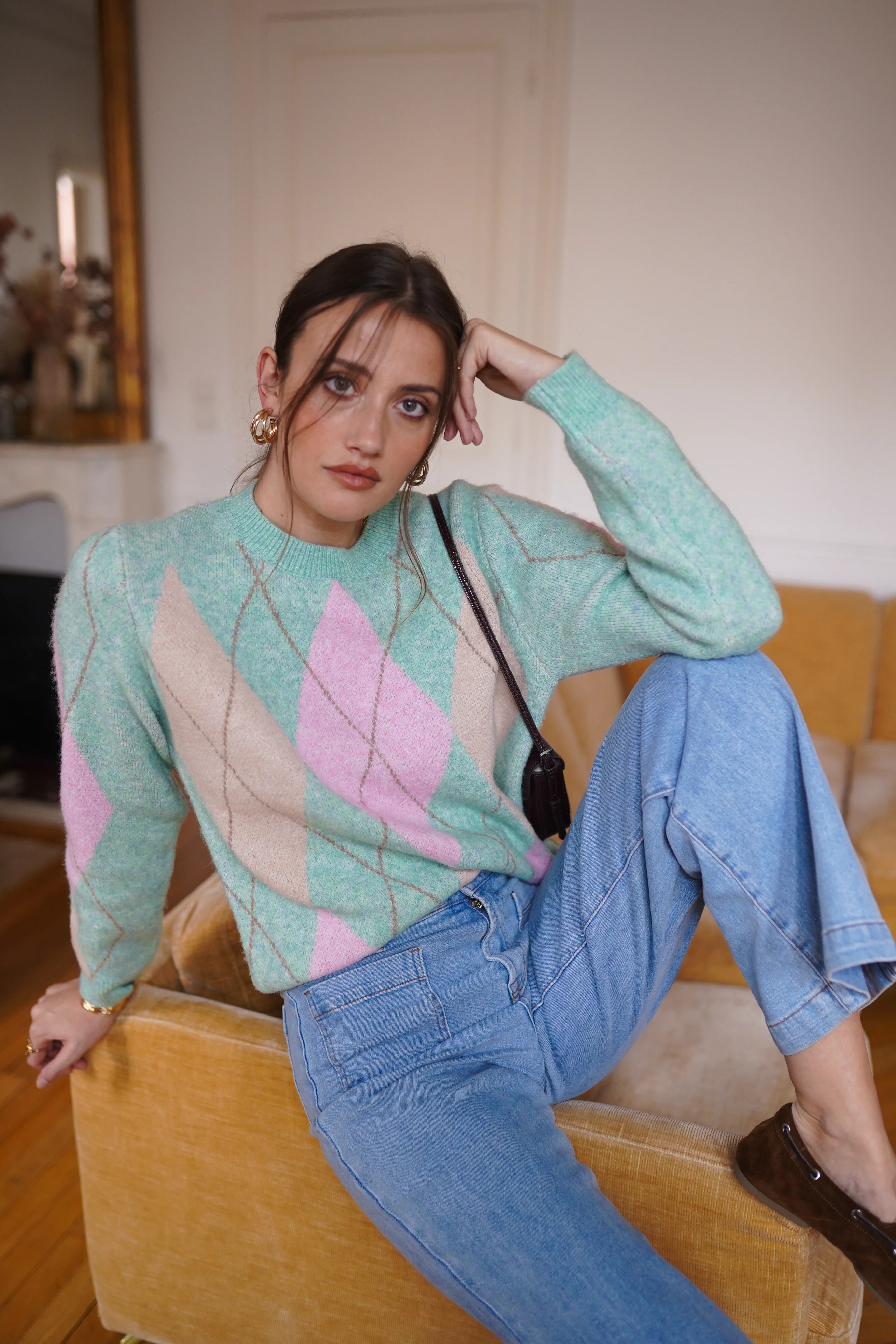 Rosalie Checkered Sweater - Green/Pink - Image 5