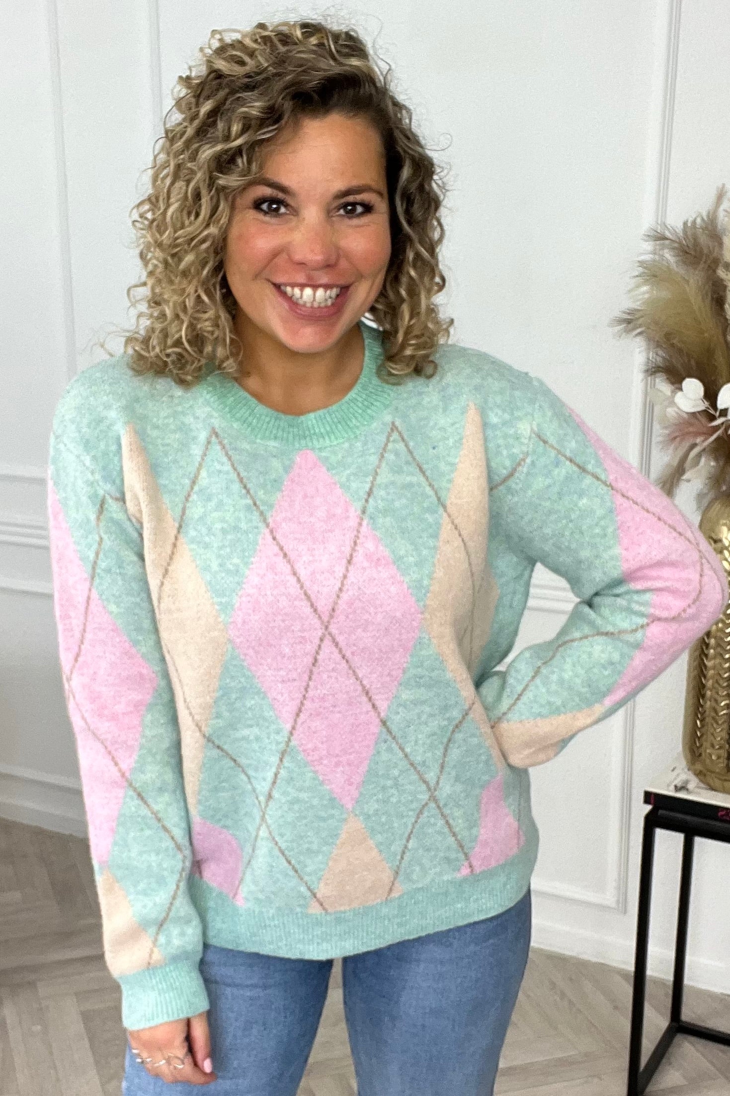 Rosalie Checkered Sweater - Green/Pink - Image 6