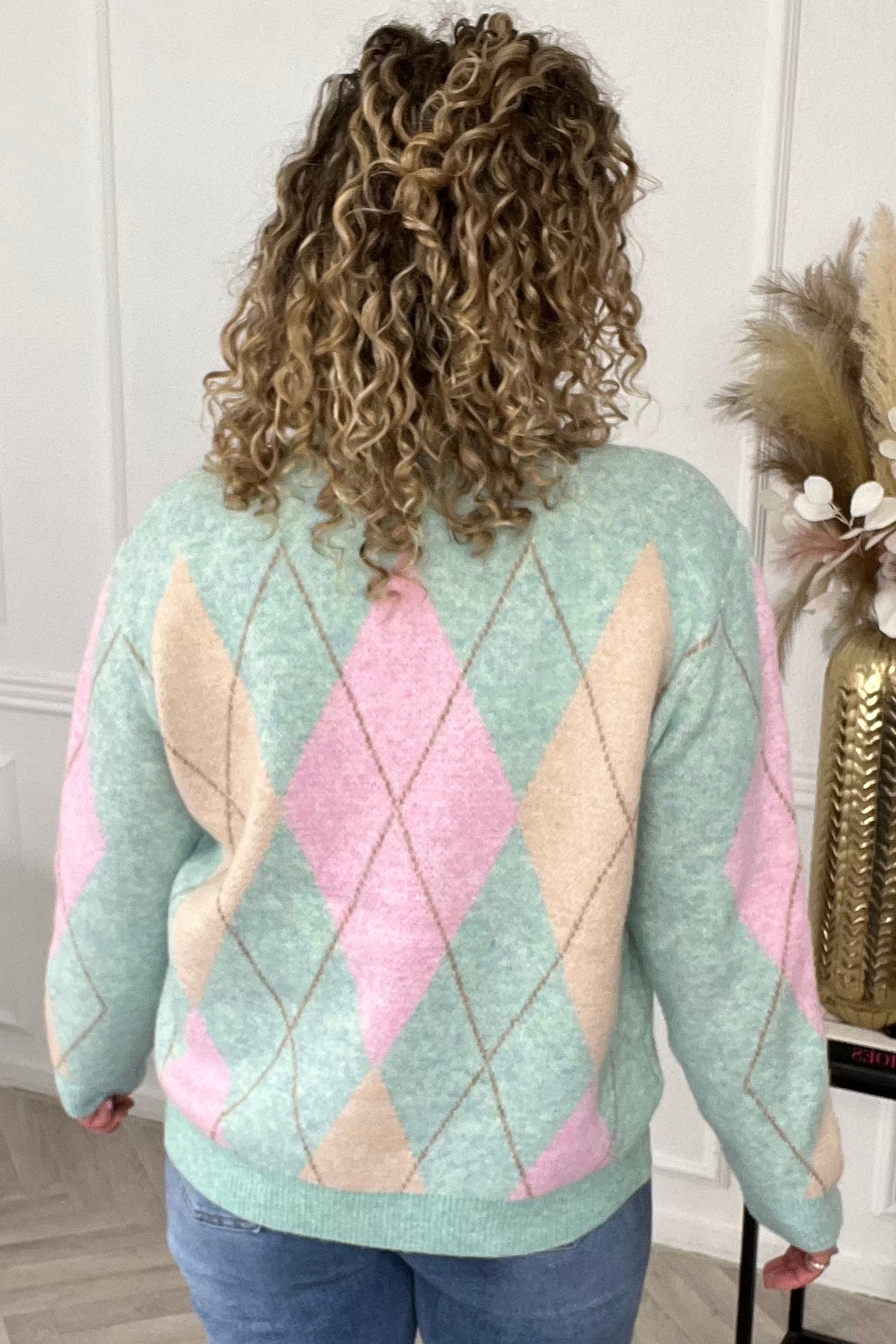 Rosalie Checkered Sweater - Green/Pink - Image 7