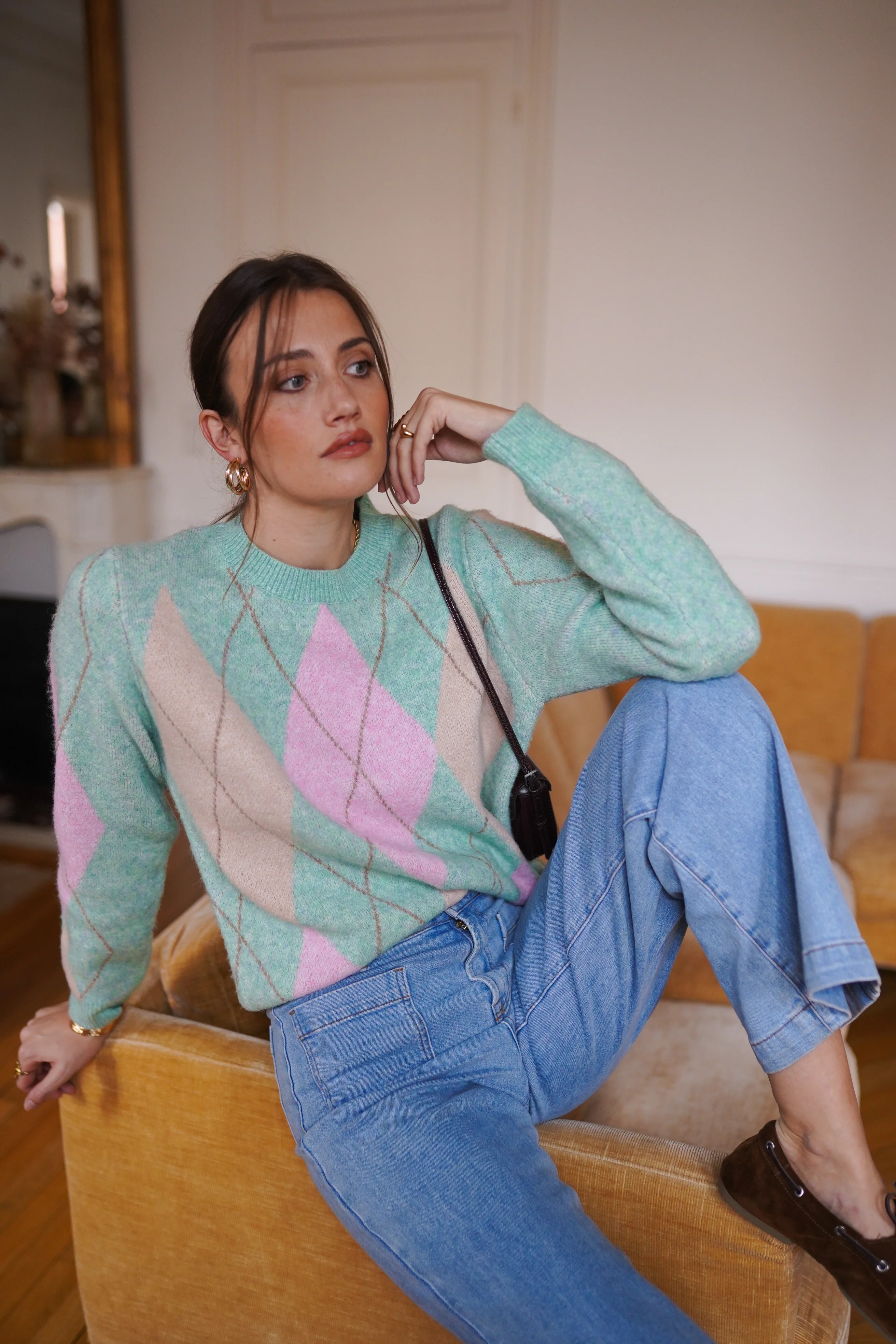 Rosalie Checkered Sweater - Green/Pink - Image 8
