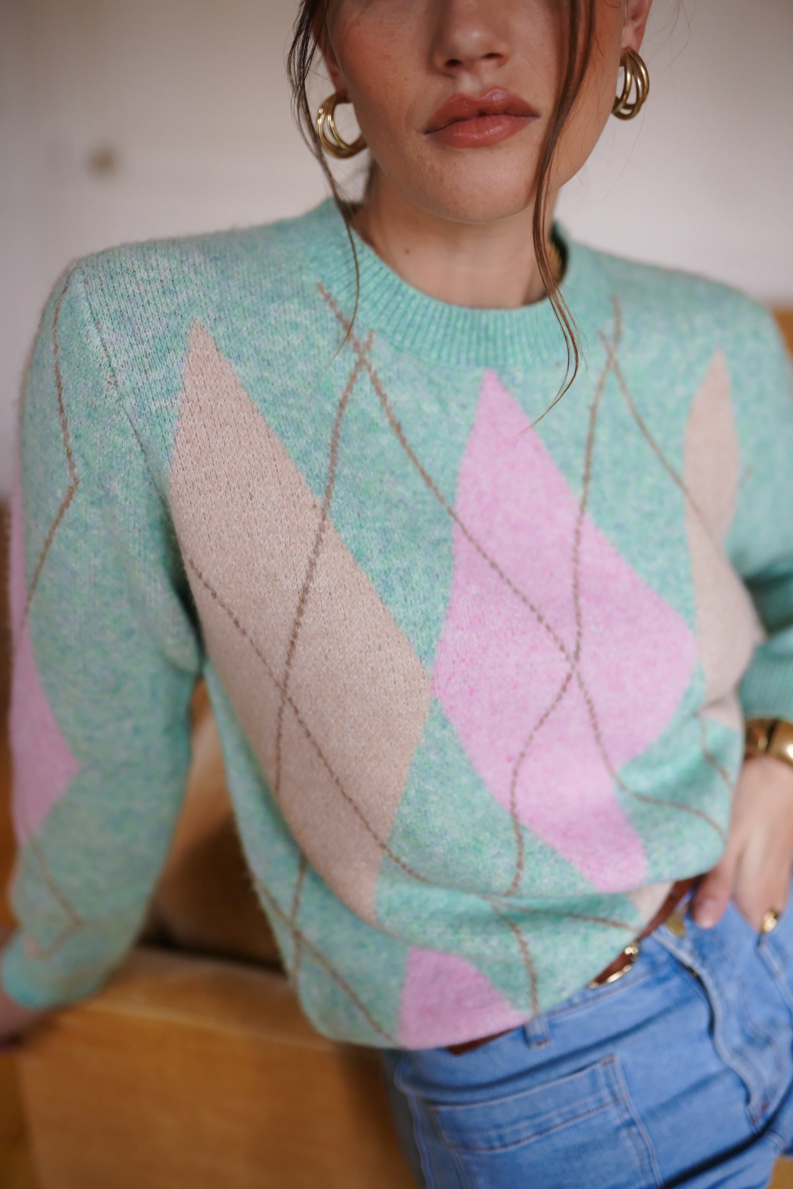 Rosalie Checkered Sweater - Green/Pink - Image 9