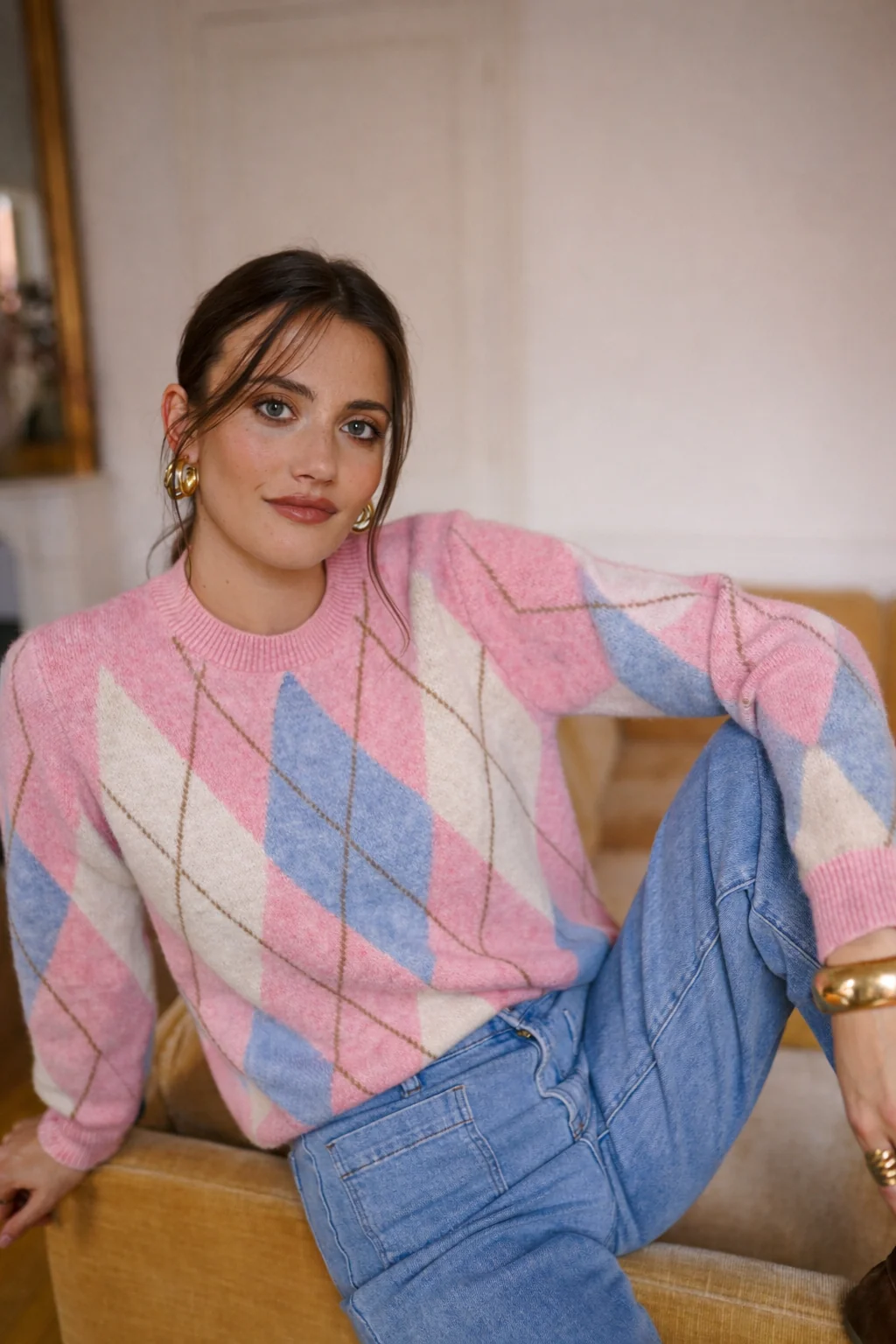 Rosalie Checkered Sweater - Pink/Blue/White