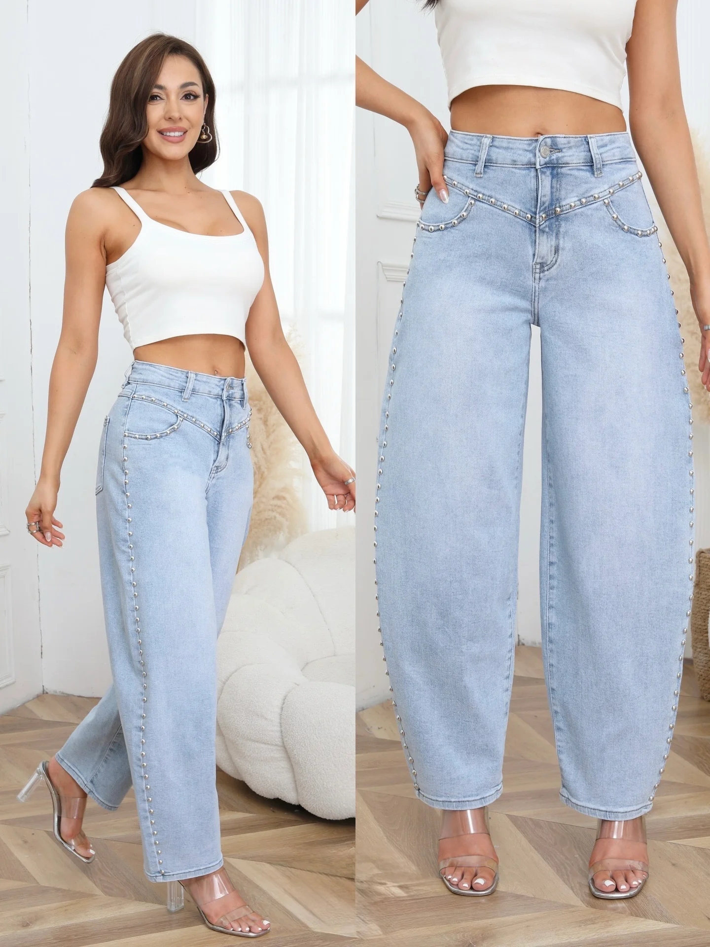 Ruby Balloon Studs Jeans - Blue