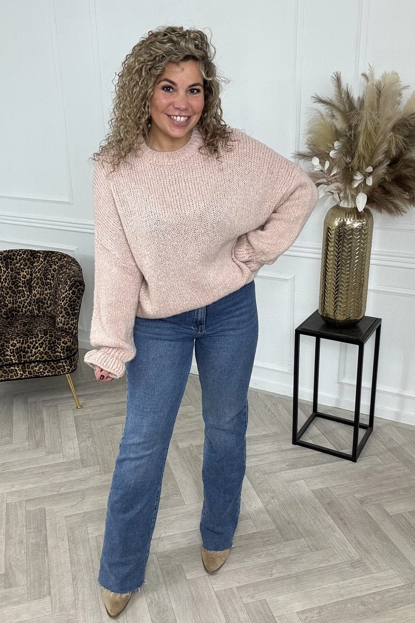 Ruffle Knitted Sweater - Light Pink - Image 2