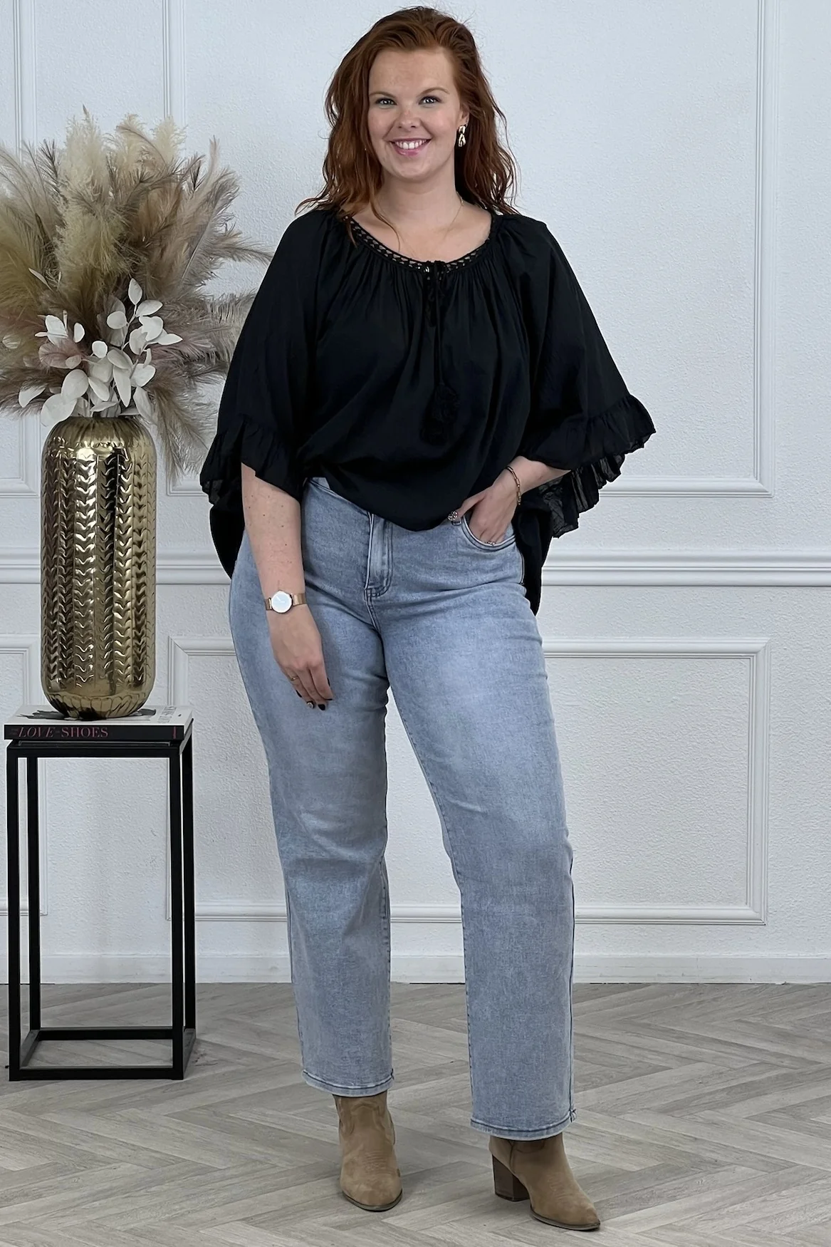 Ruffle Sleeve Blouse - Black