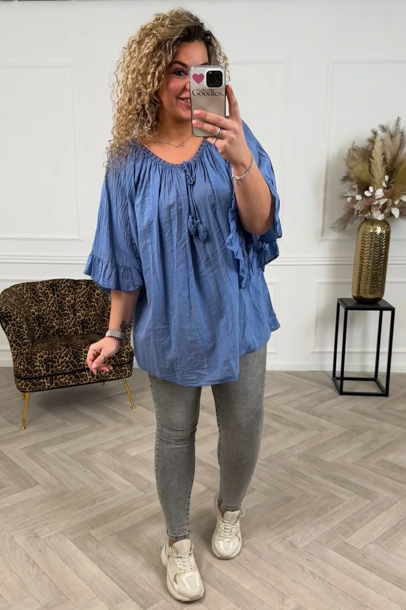 Ruffle Sleeve Blouse - Denim - Image 2