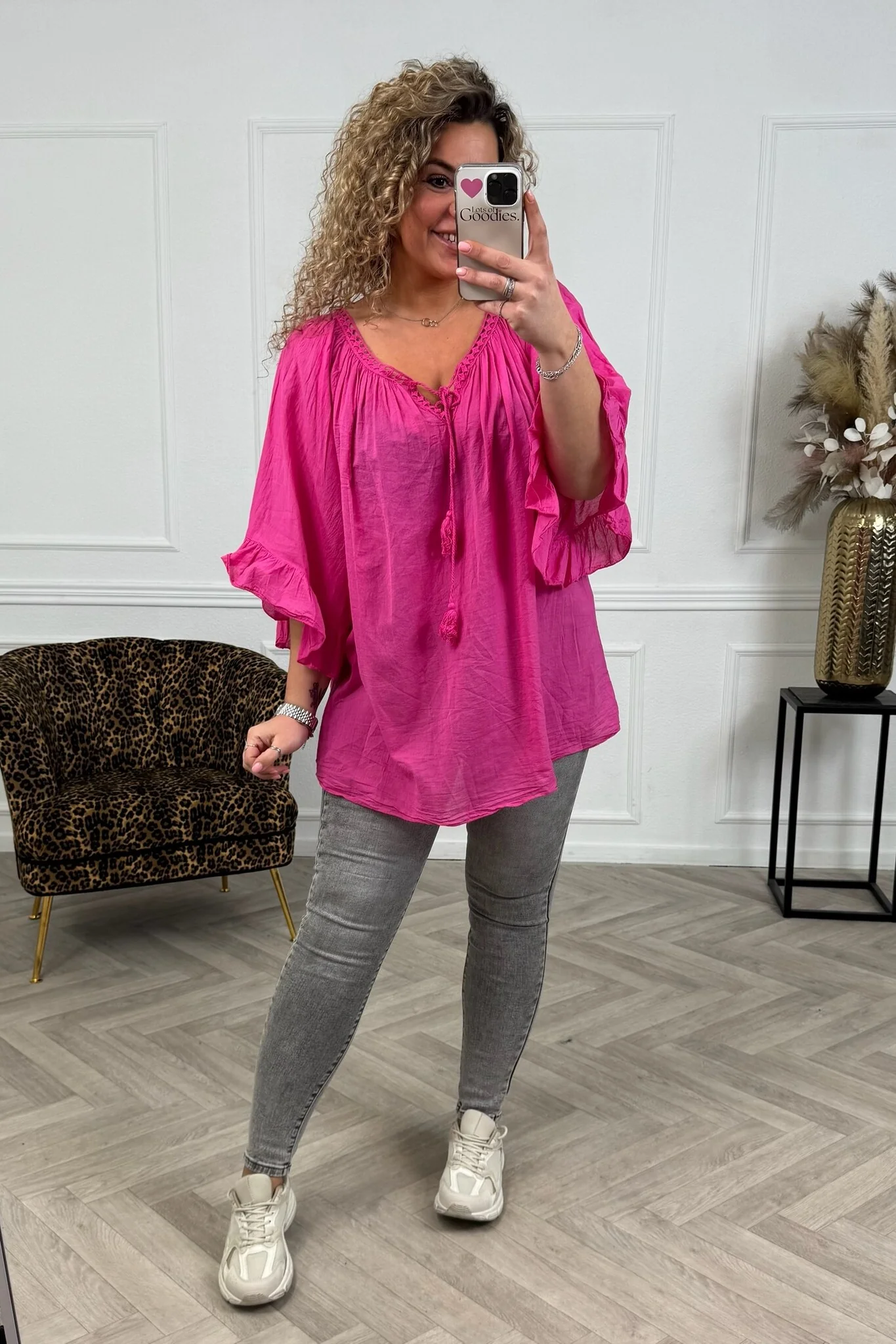Ruffle Sleeve Blouse - Fuchsia - Image 2