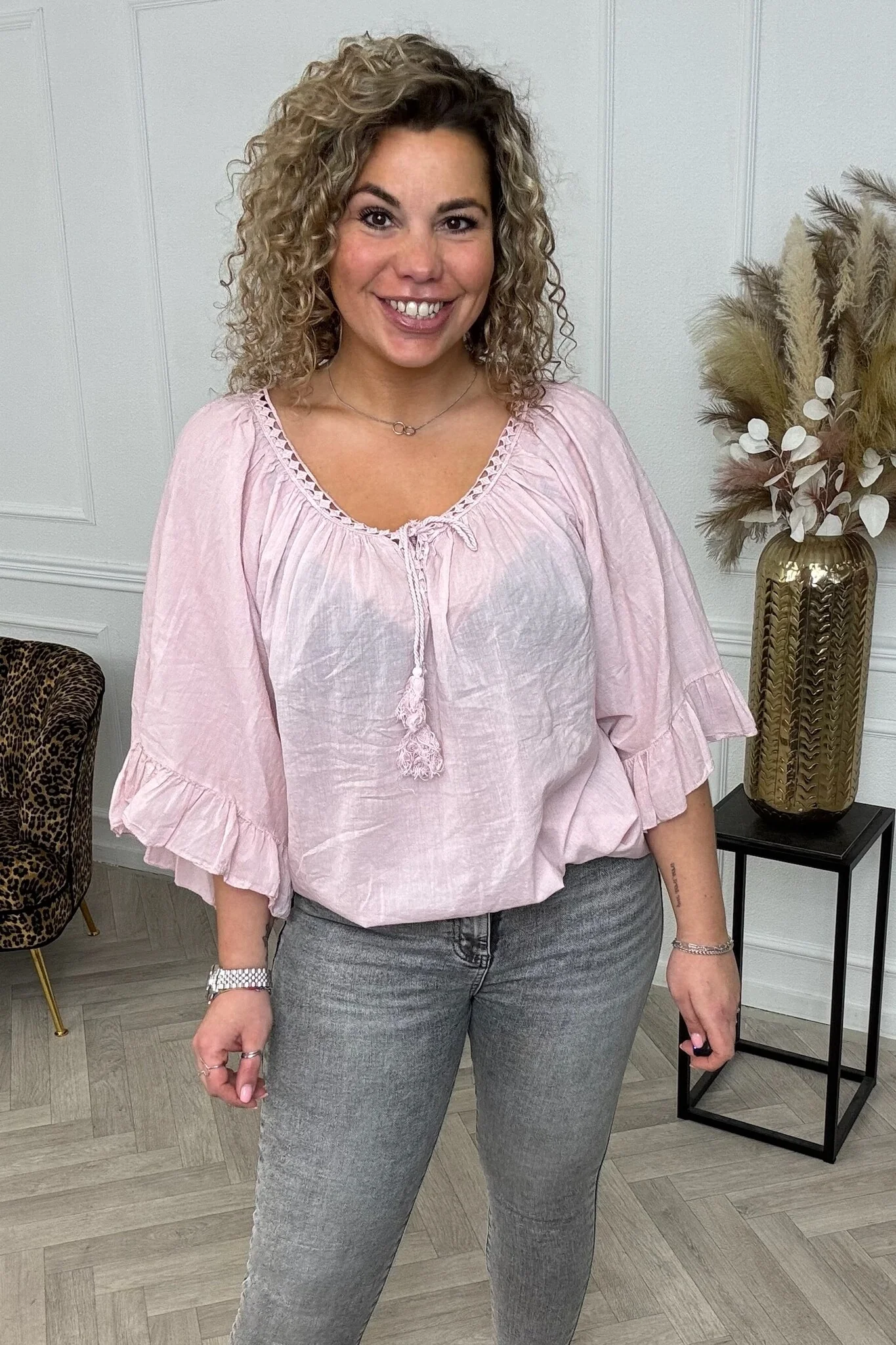 Ruffle Sleeve Blouse - Light Pink