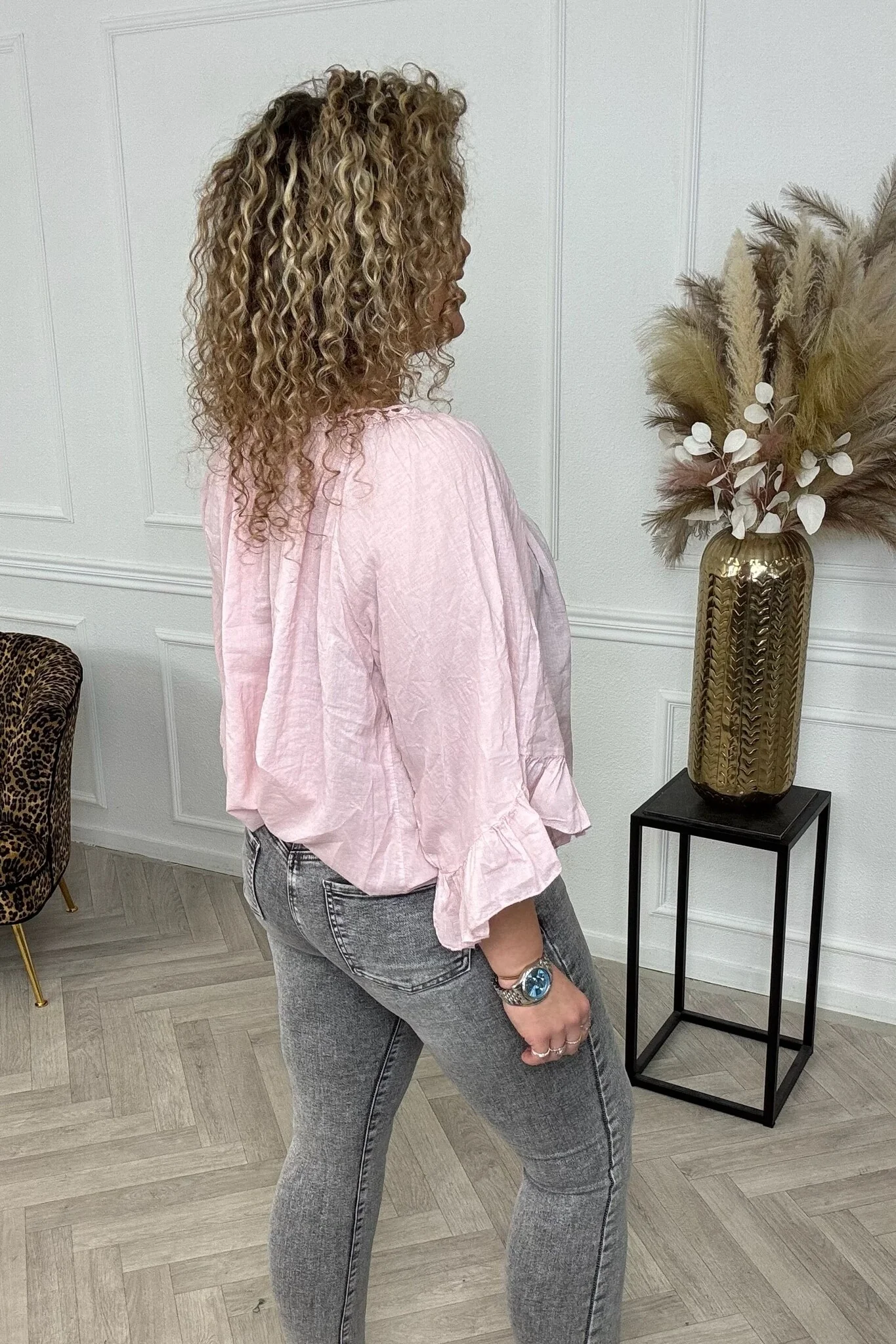 Ruffle Sleeve Blouse - Light Pink - Image 2