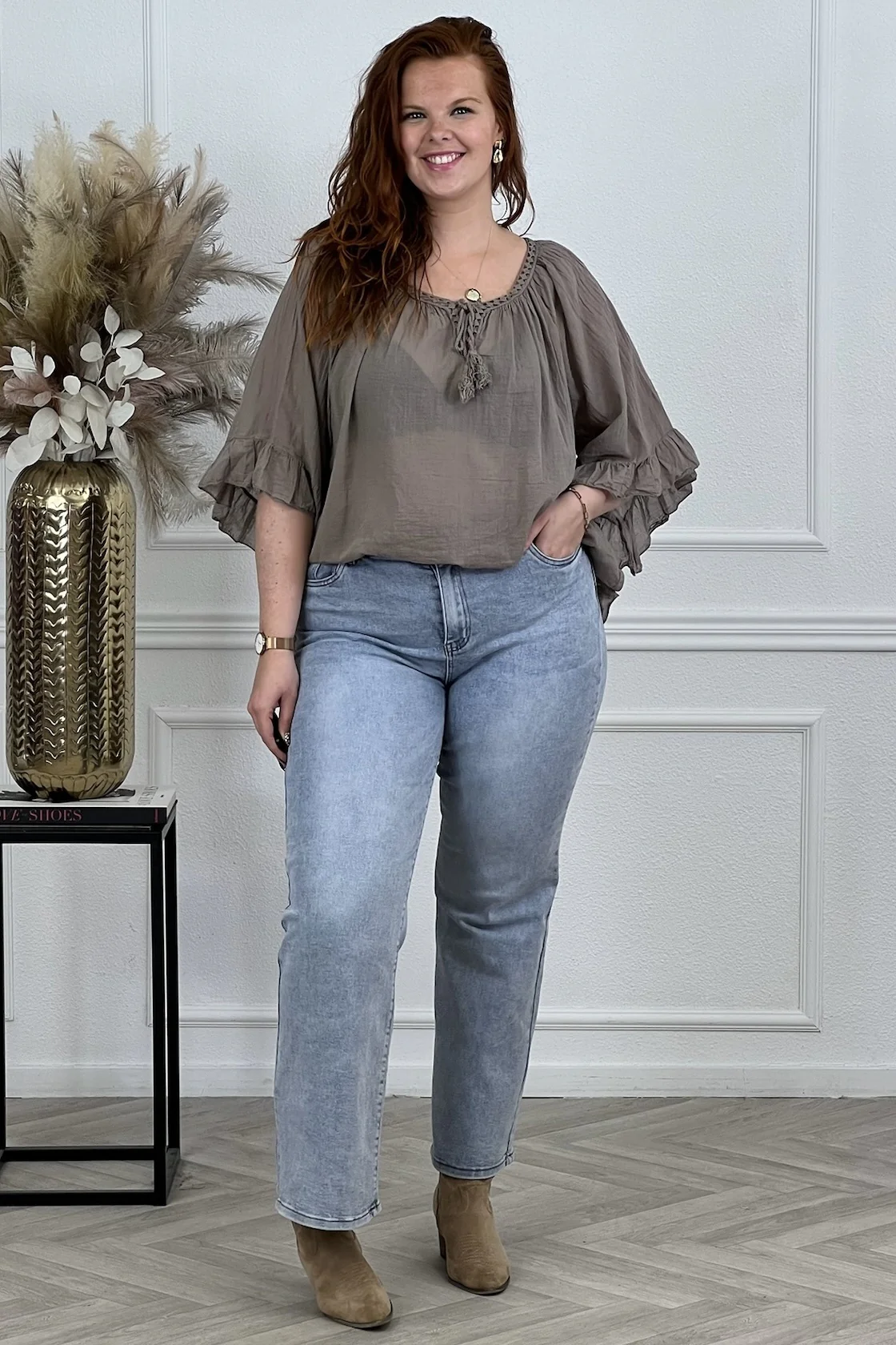 Ruffle Sleeve Blouse - Taupe