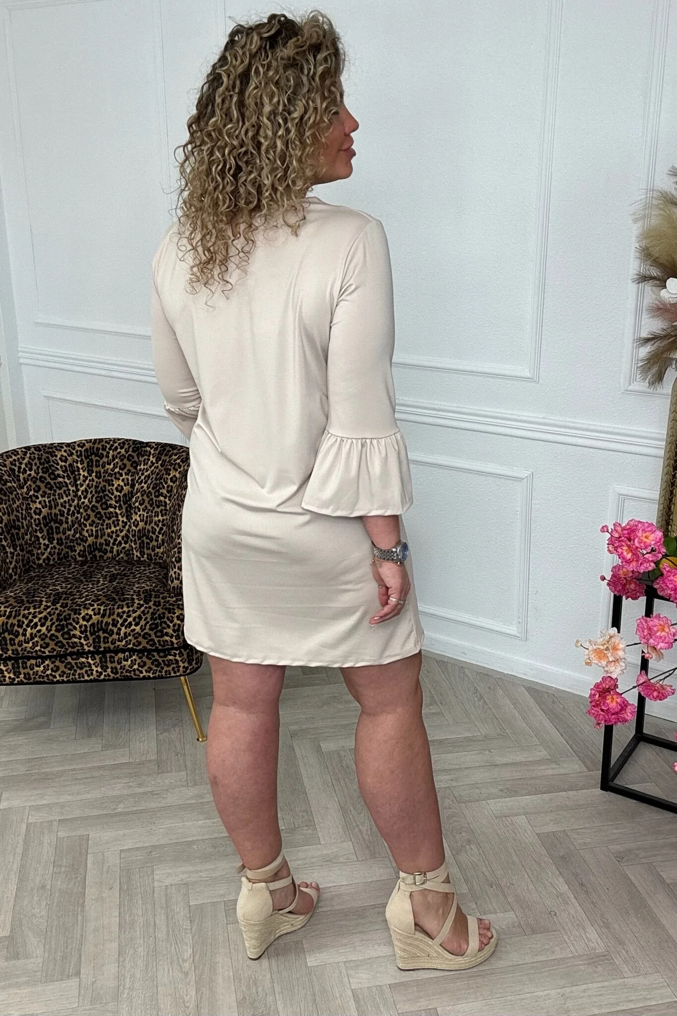 Ruffle Sleeve Travel Dress - Beige - Image 2