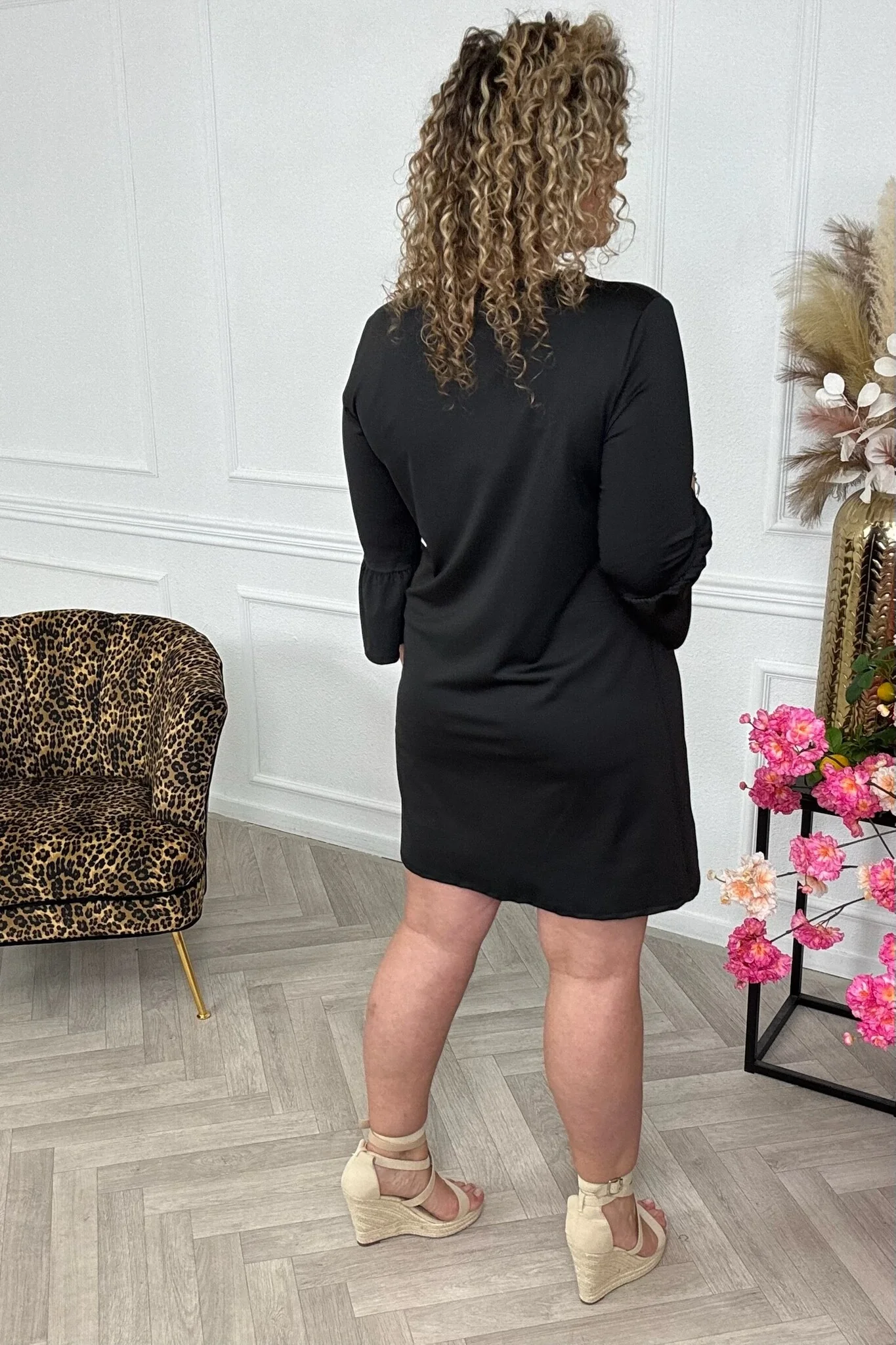 Ruffle Sleeve Travel Dress - Black - Image 2