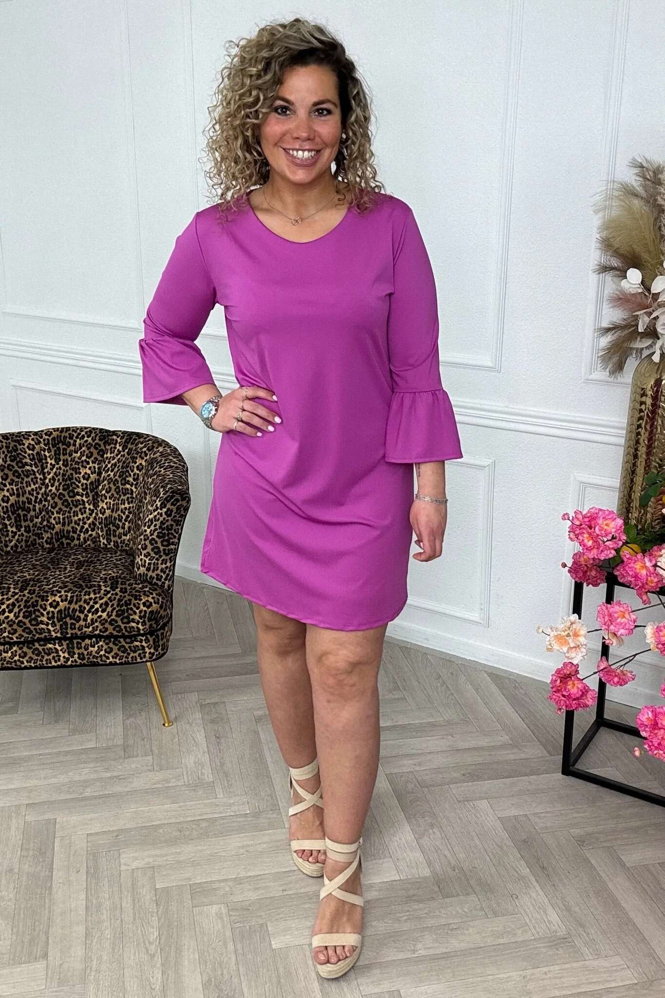 Ruffle Sleeve Travel Dress - Magenta