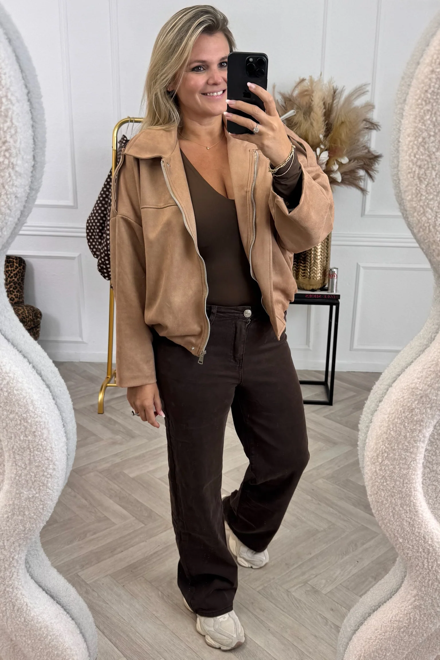Saar Suedine Bomber Jacket - Camel - Image 2