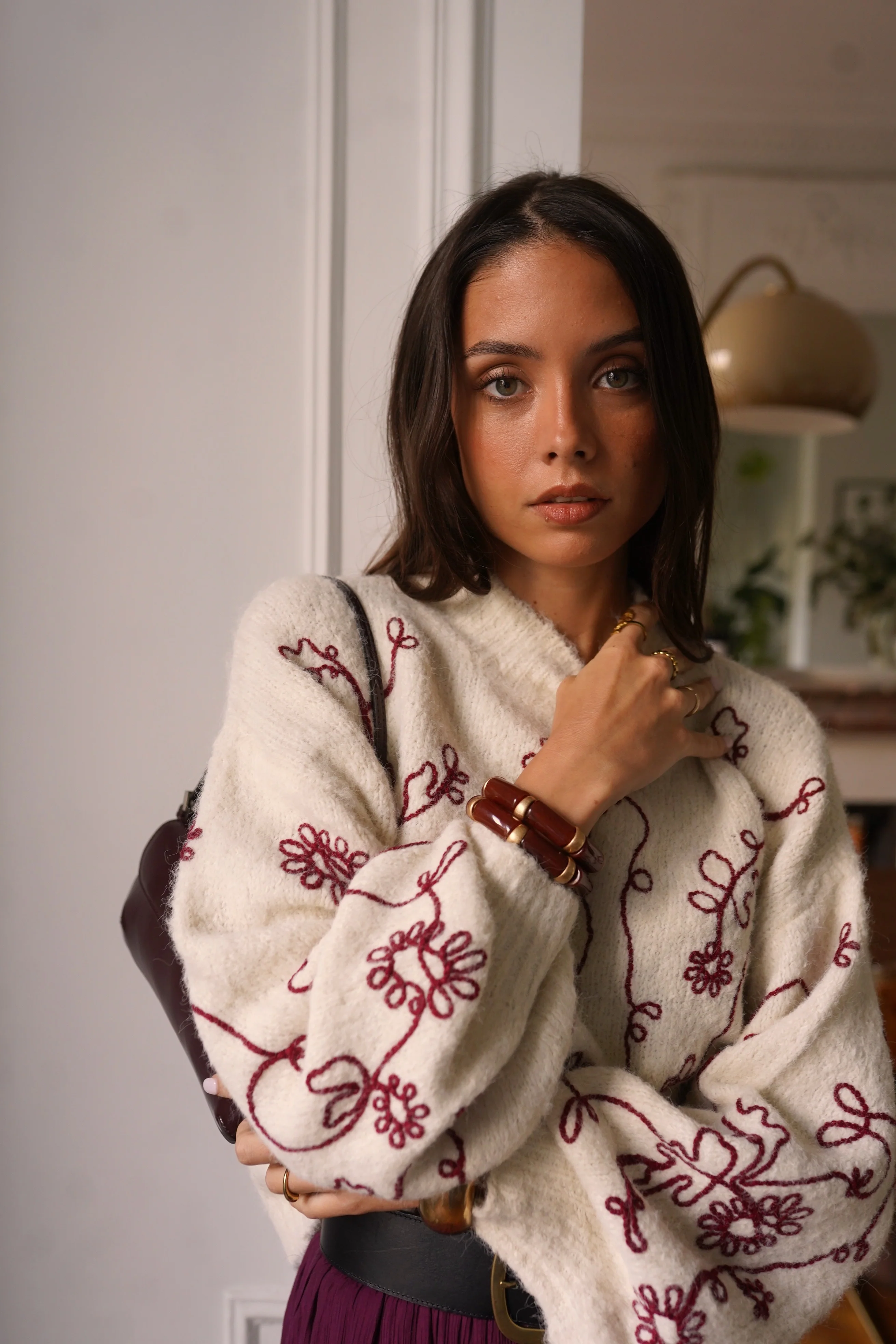 Sabine Flower Sweater - Beige/Bordeaux - Image 4