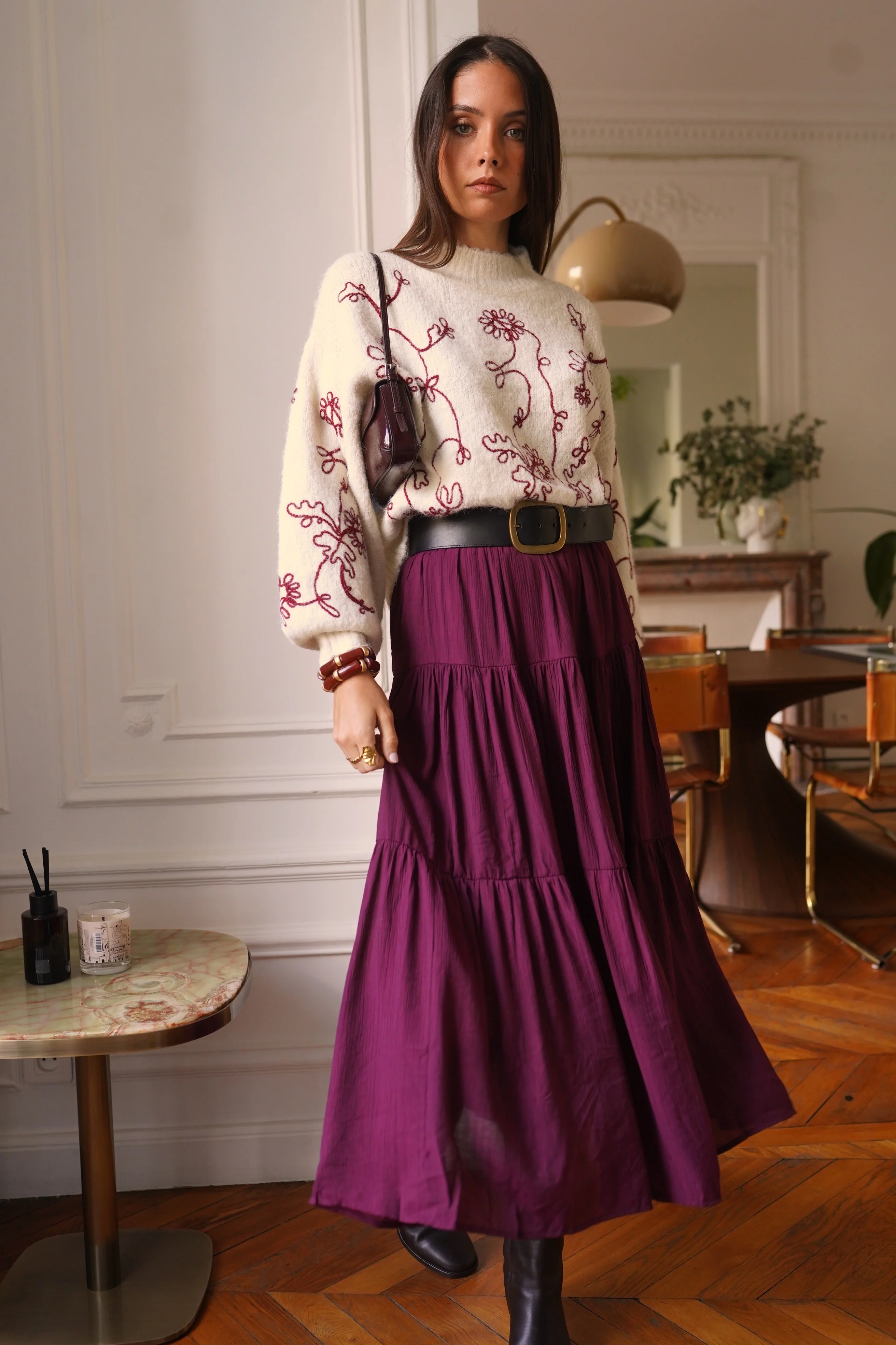 Sabine Flower Sweater - Beige/Bordeaux - Image 5