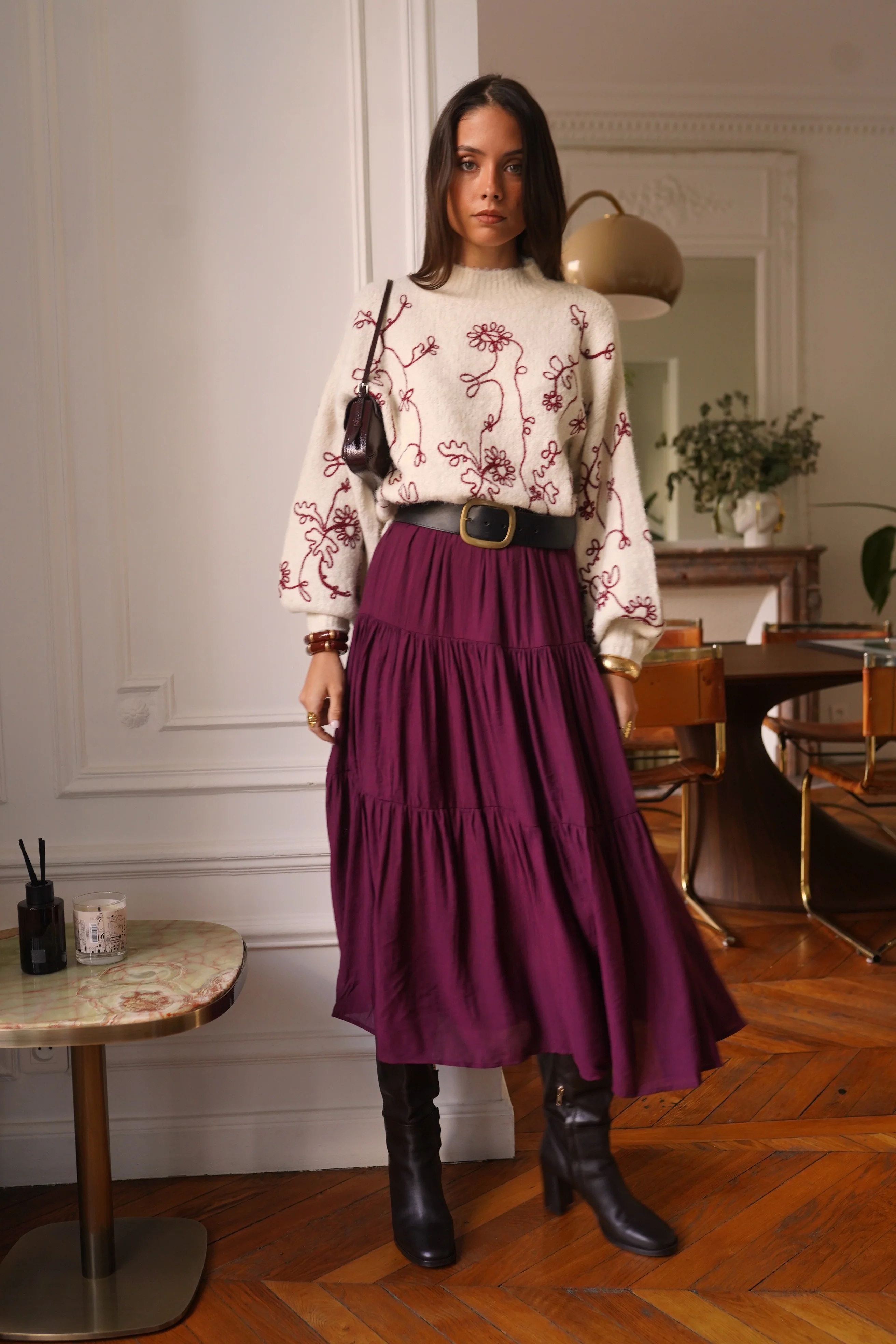 Sabine Flower Sweater - Beige/Bordeaux - Image 6