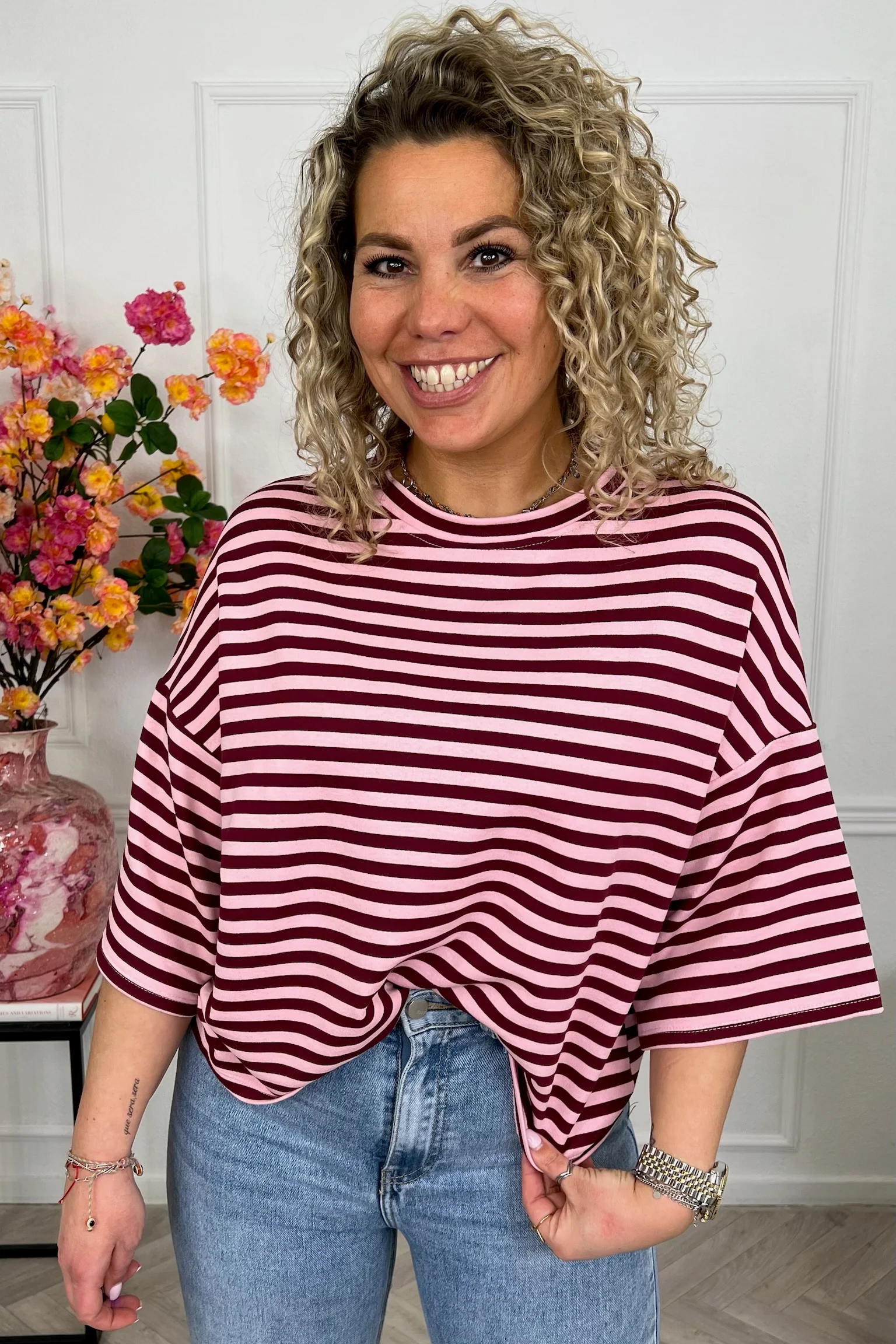 Salut Striped Shirt - Bordeaux/Pink - Image 3