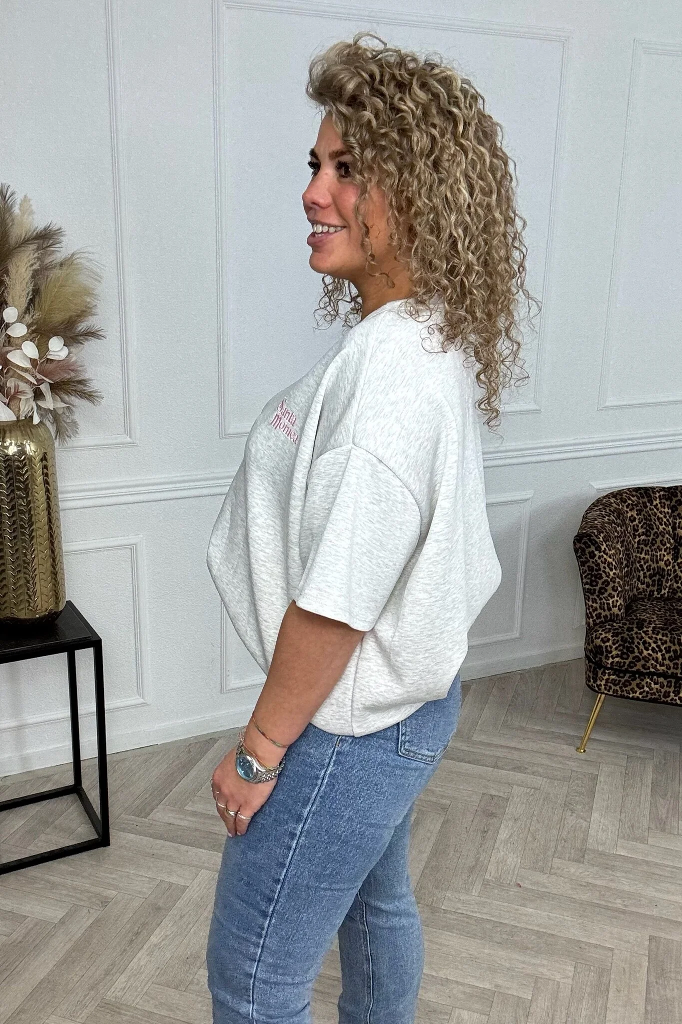 Santa Monica Short Sleeve Sweater - Light Grey - Image 3