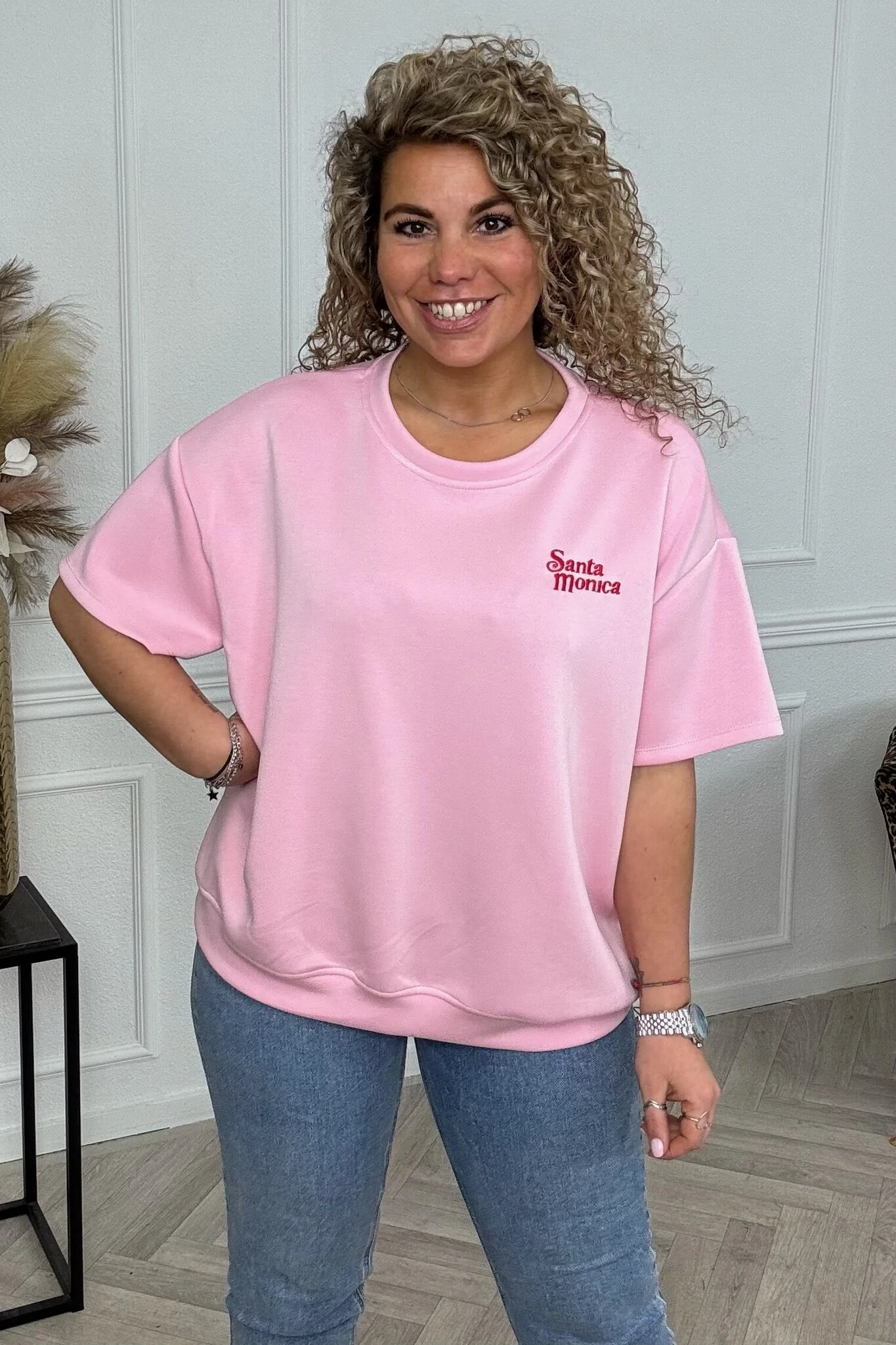 Santa Monica Short Sleeve Sweater - Sugar Pink - Image 2