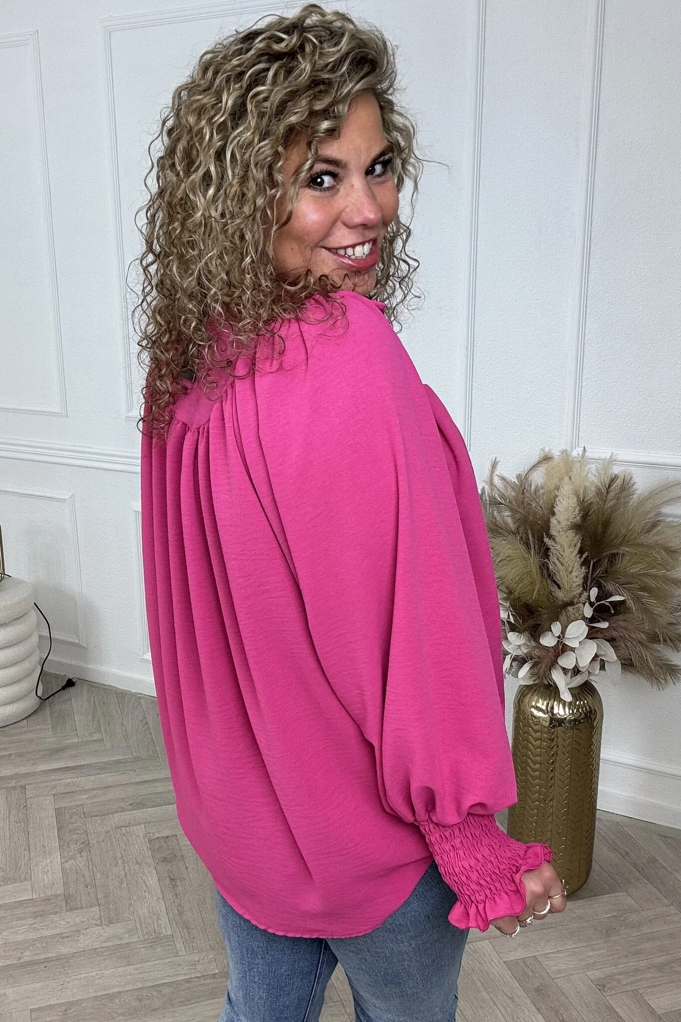 Scarlett Smocked Sleeve Blouse - Fuschia - Image 2