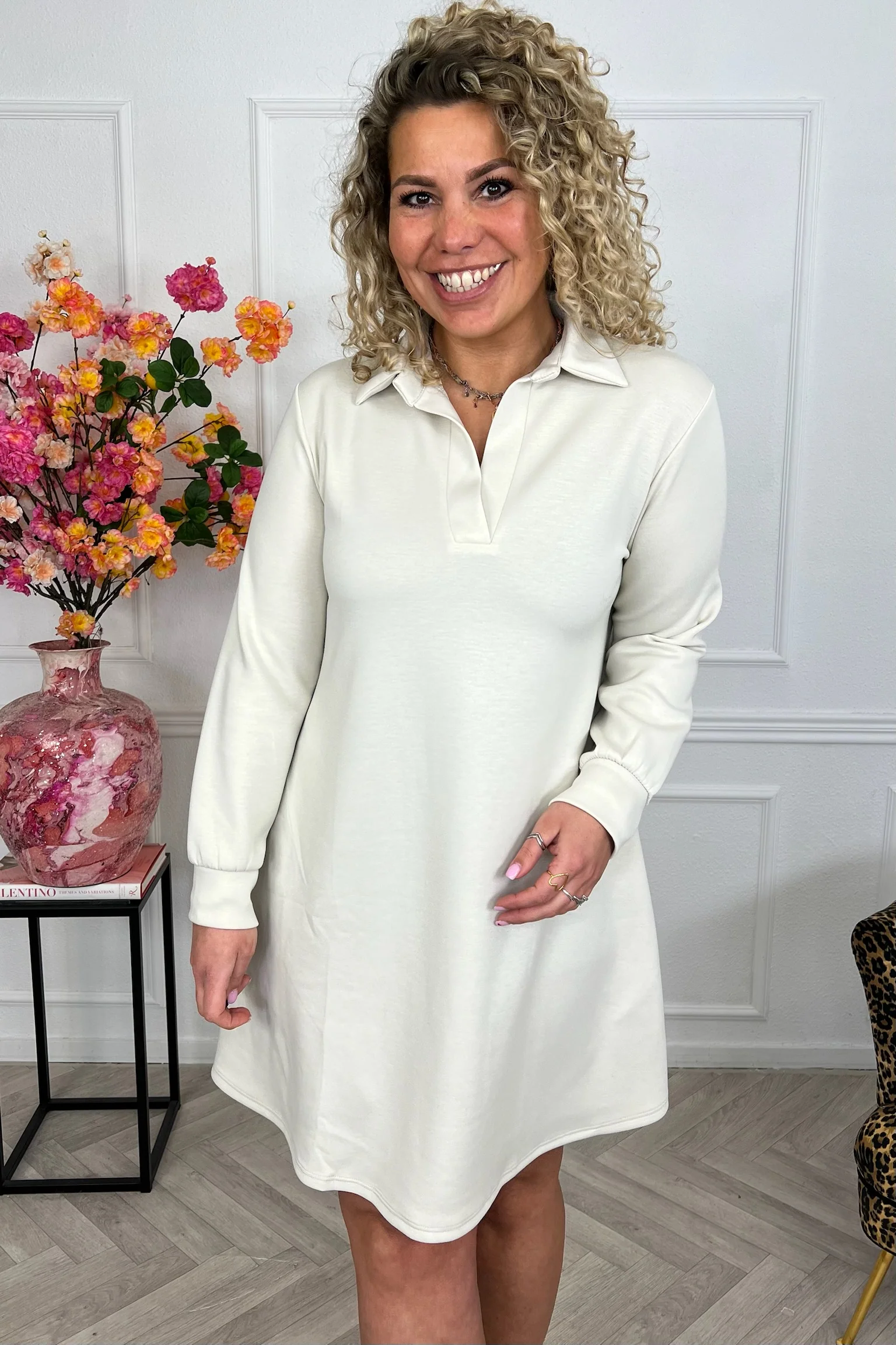 Scuba Sweater Dress - Beige - Image 3