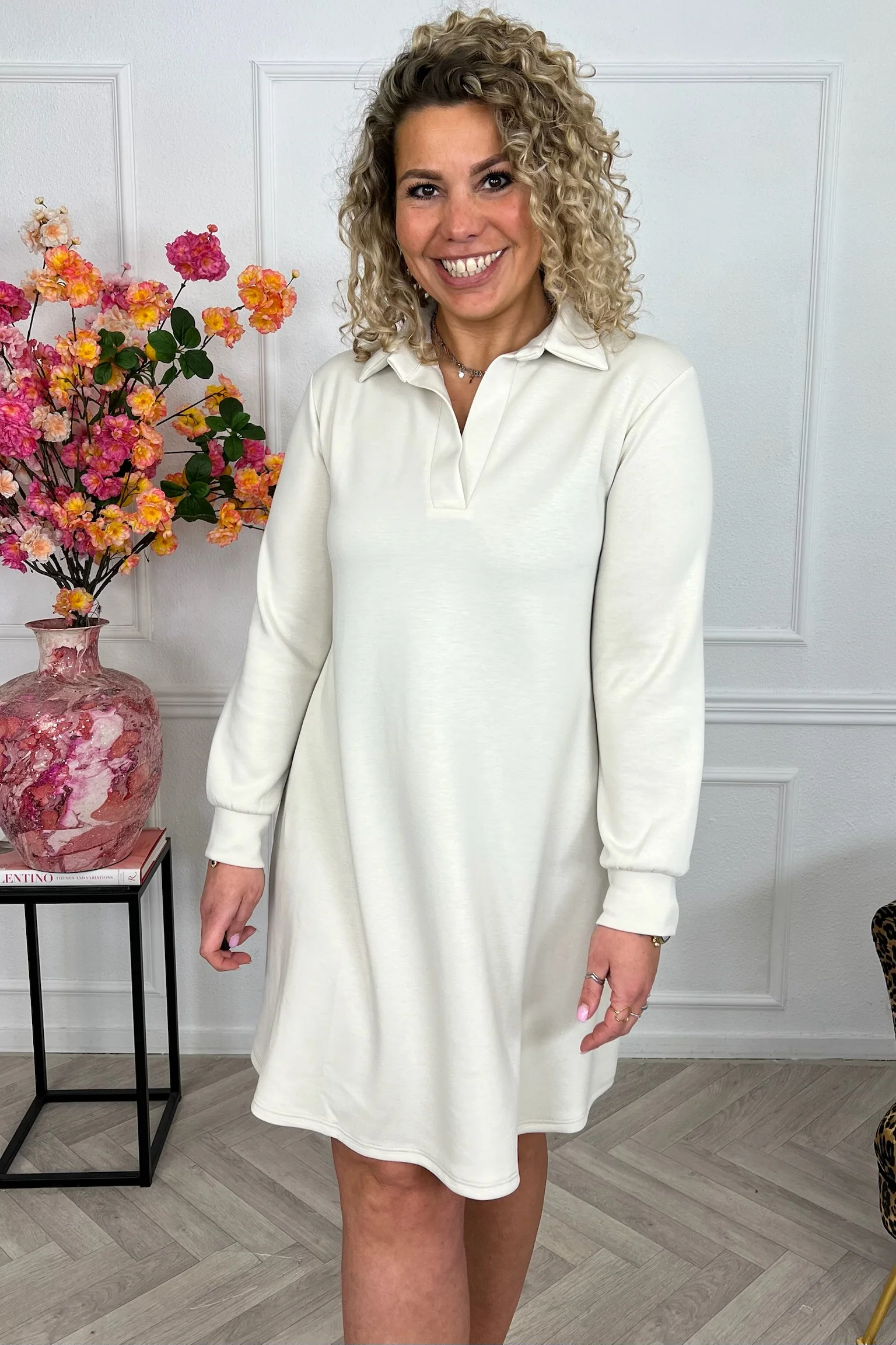 Scuba Sweater Dress - Beige - Image 4