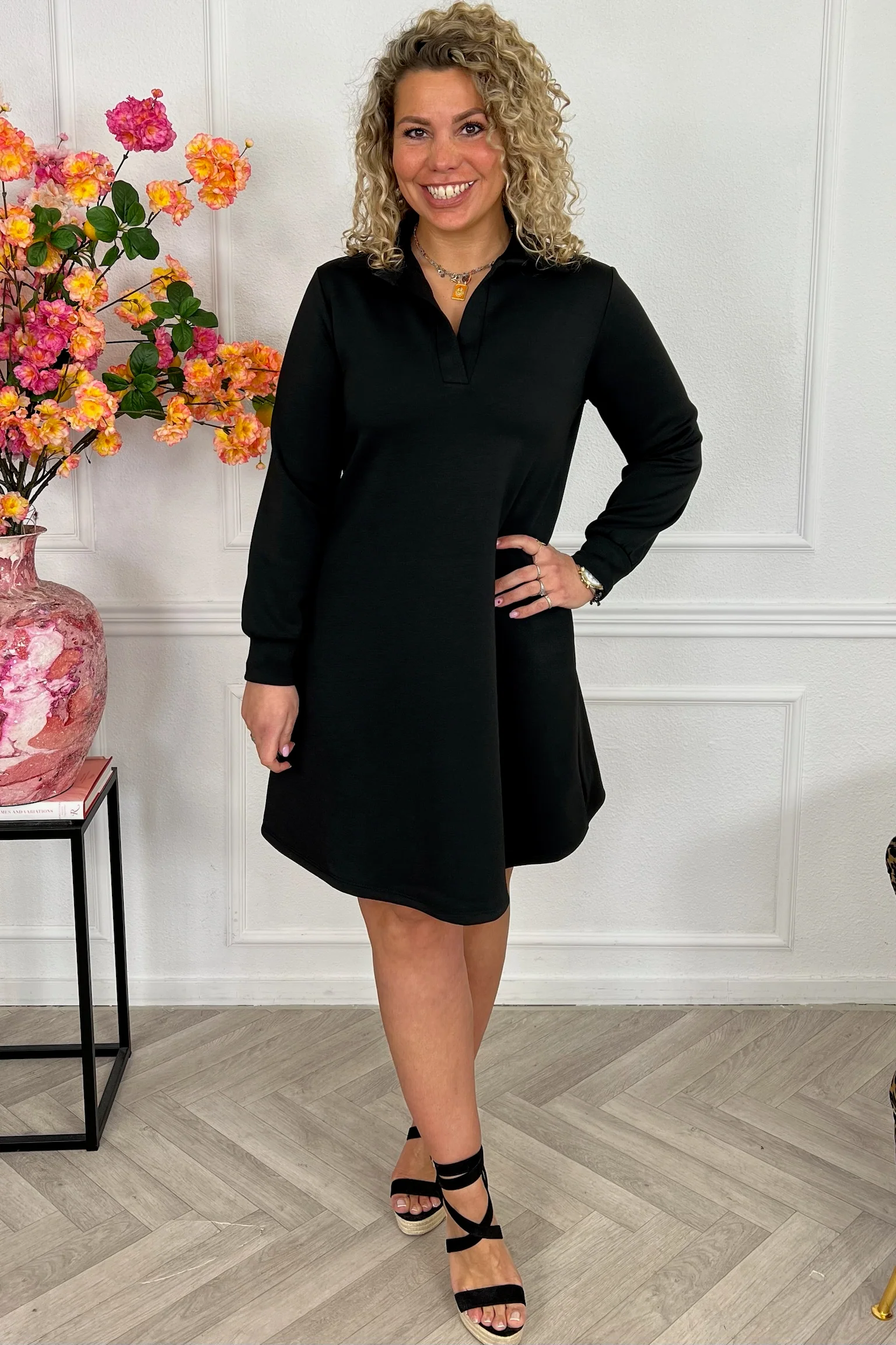 Scuba Sweater Dress - Black - Image 6